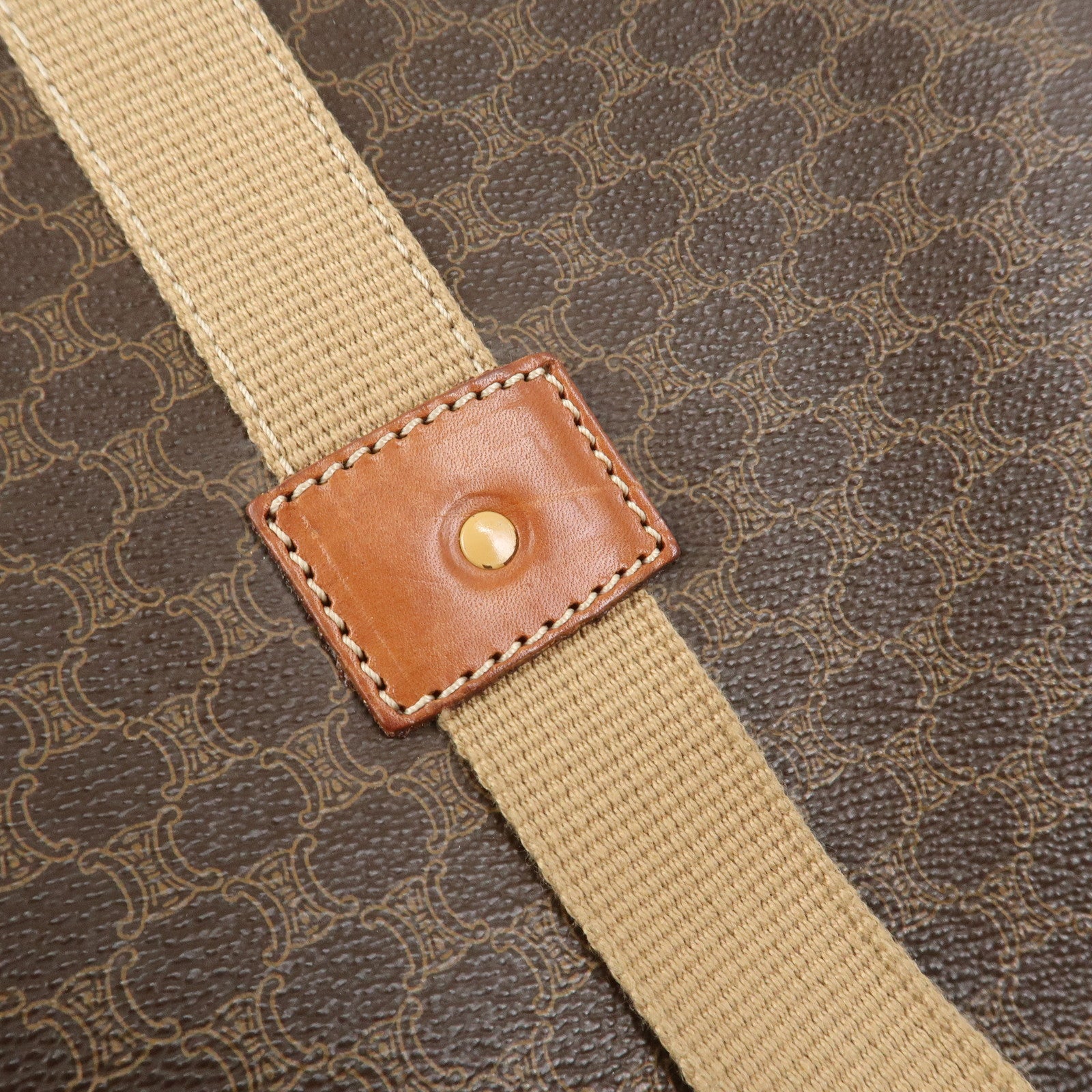 CELINE Macadam PVC Canvas Leather Boston Bag Hand Bag Brown