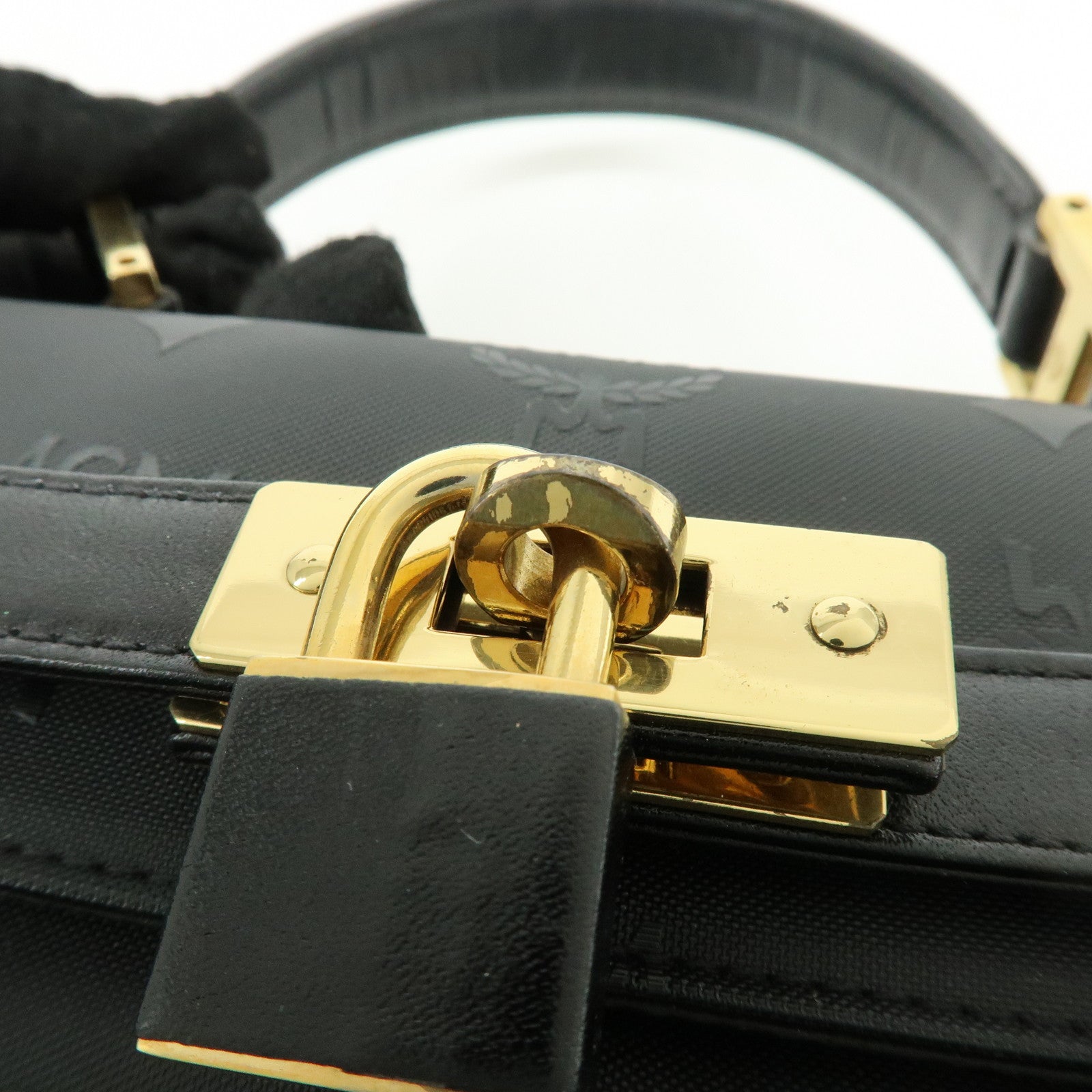 MCM Visetos PVC Leather 2Way Bag Hand Bag Shoulder Bag Black