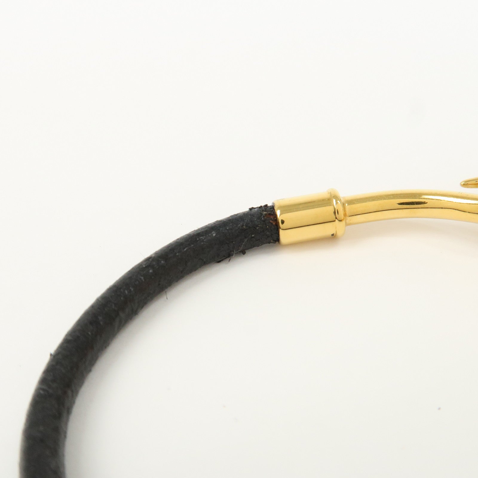 HERMES Leather Jumbo Bracelet Gold Hook Black