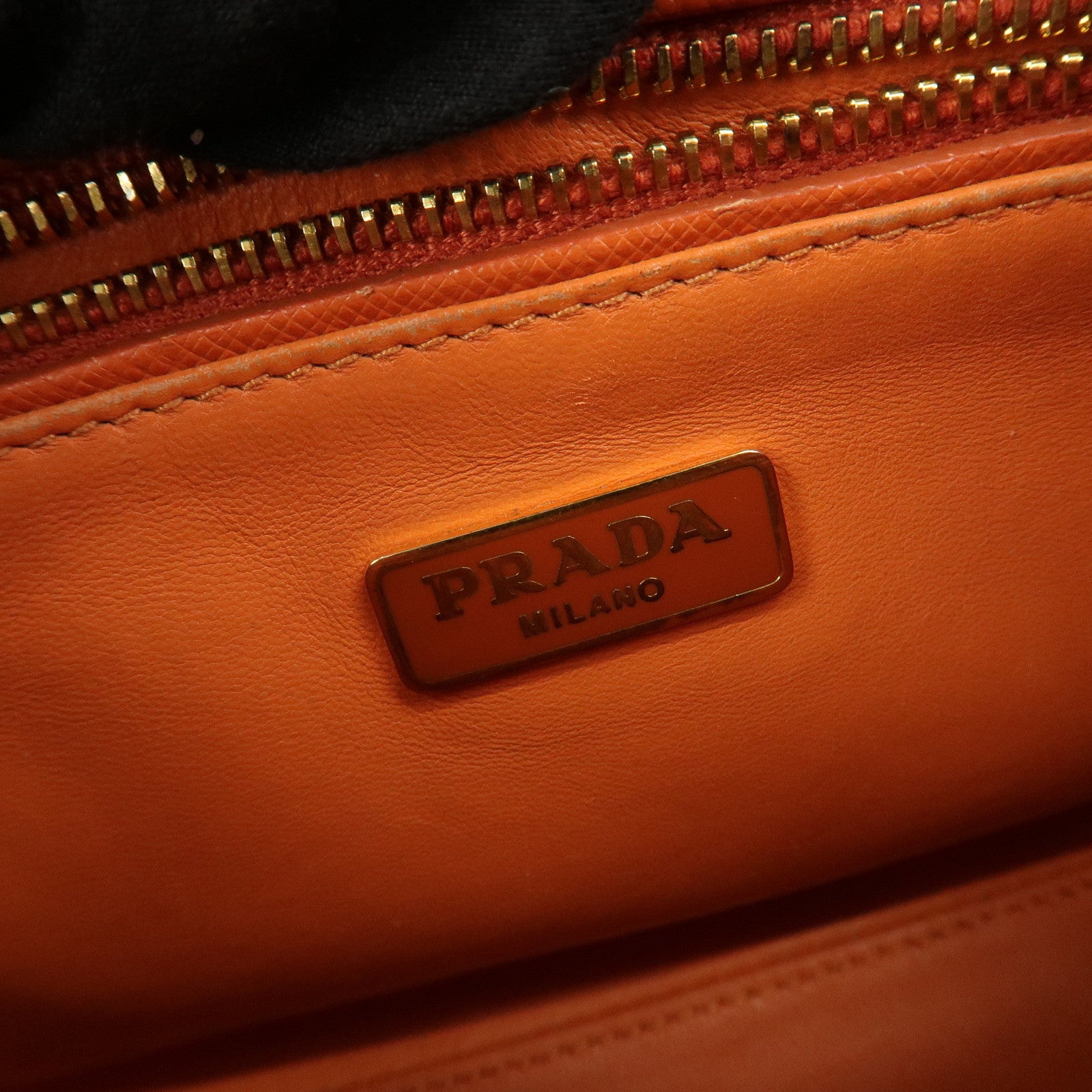PRADA Logo Leather Shoulder Bag Crossbody Bag Orange BT0834