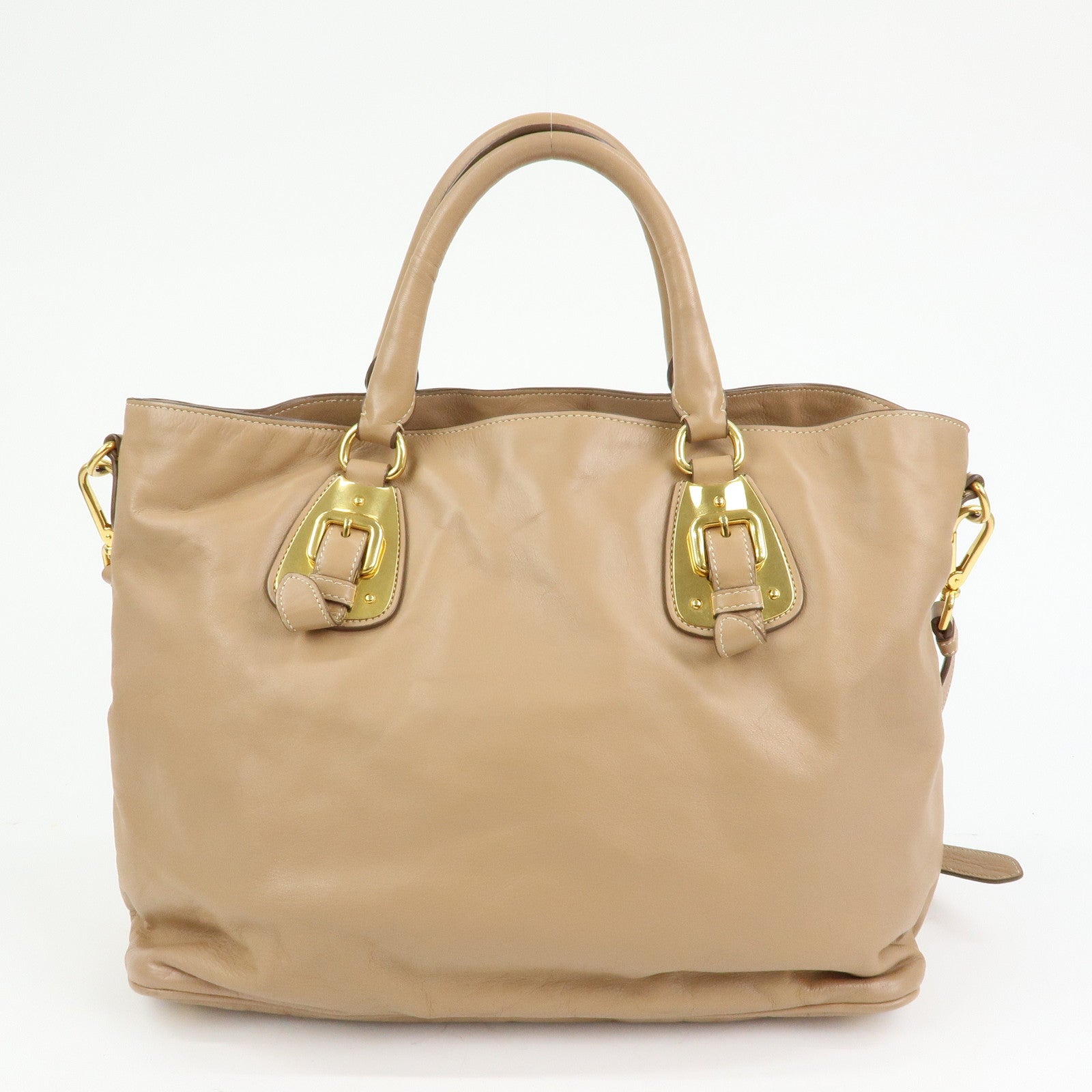PRADA Soft Calf Leather 2Way Hand Shoulder Bag Light Brown BN1902