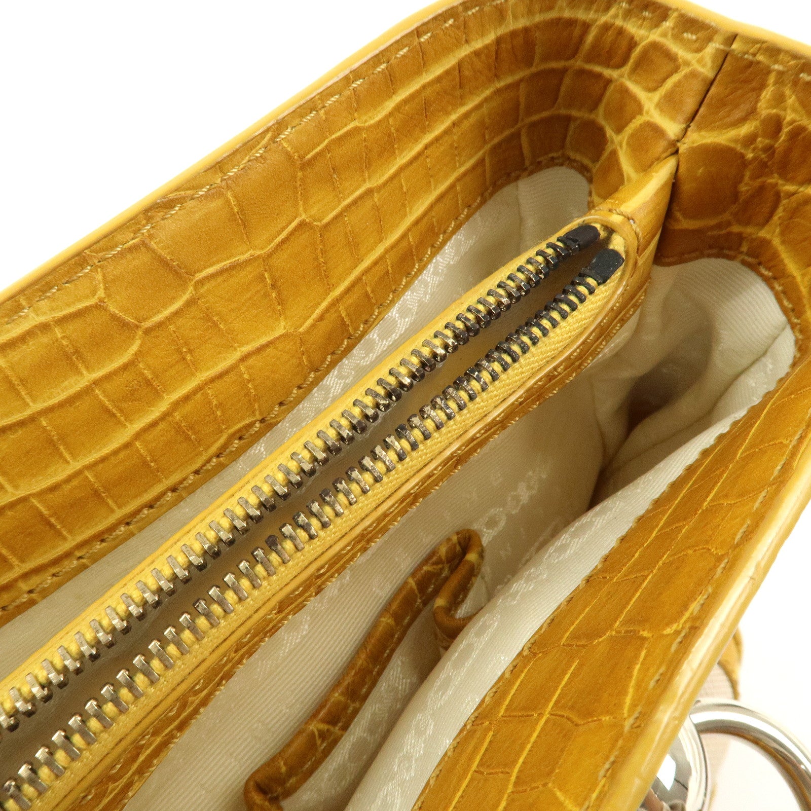 CELINE Boogie Bag Canvas Embossed Leather Hand Bag Natural Yellow