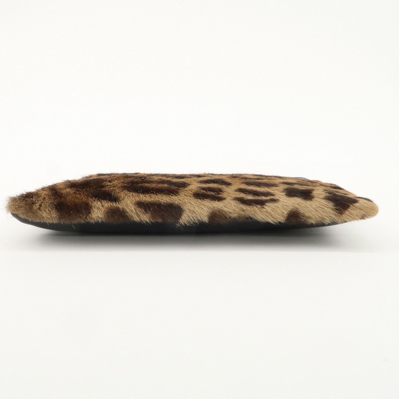 LOEWE Pony Hair Leather Pouch Leopard Brown Black Gold HDW Used