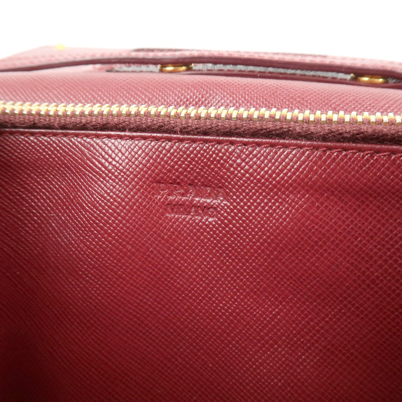 PRADA Saffiano Leather Shoulder Wallet Red Gold BT1019