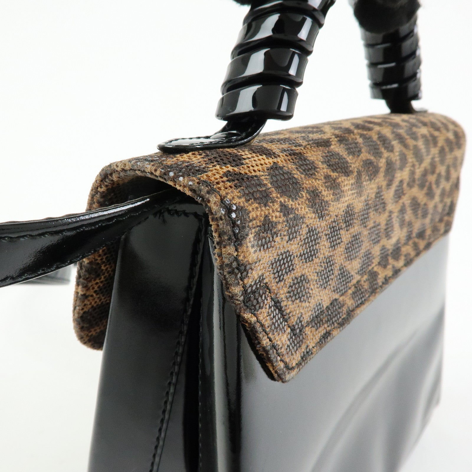 LOEWE Velazquez Patent Leather 2Way Hand Shoulder Bag Leopard Black
