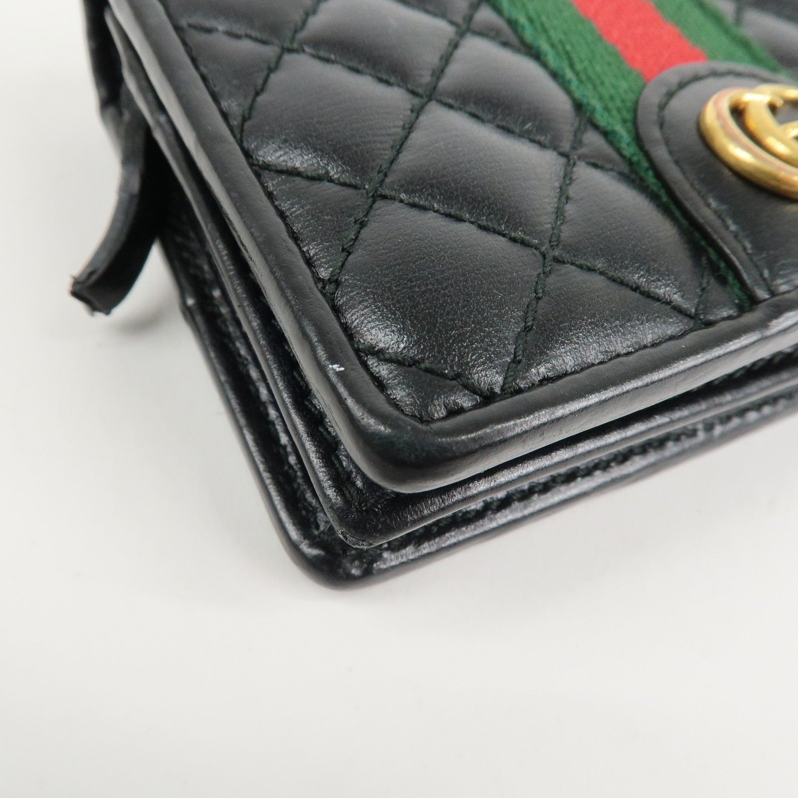 GUCCI Sherry GG Marmont Leather Bi-Fold Wallet Black 536453 Used