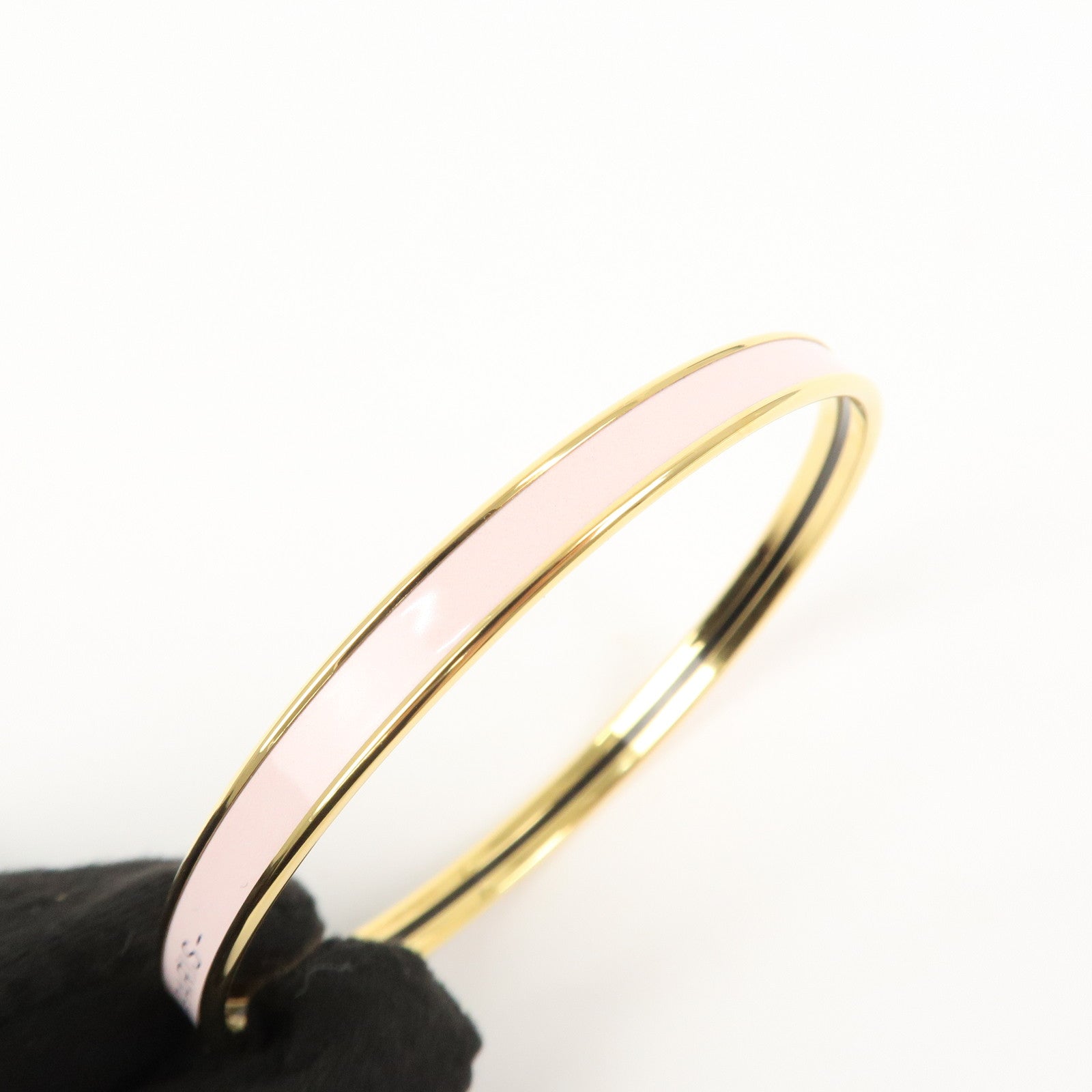 Hermes Logo Metal Uni Bangle Bracelet Right Pink Gold