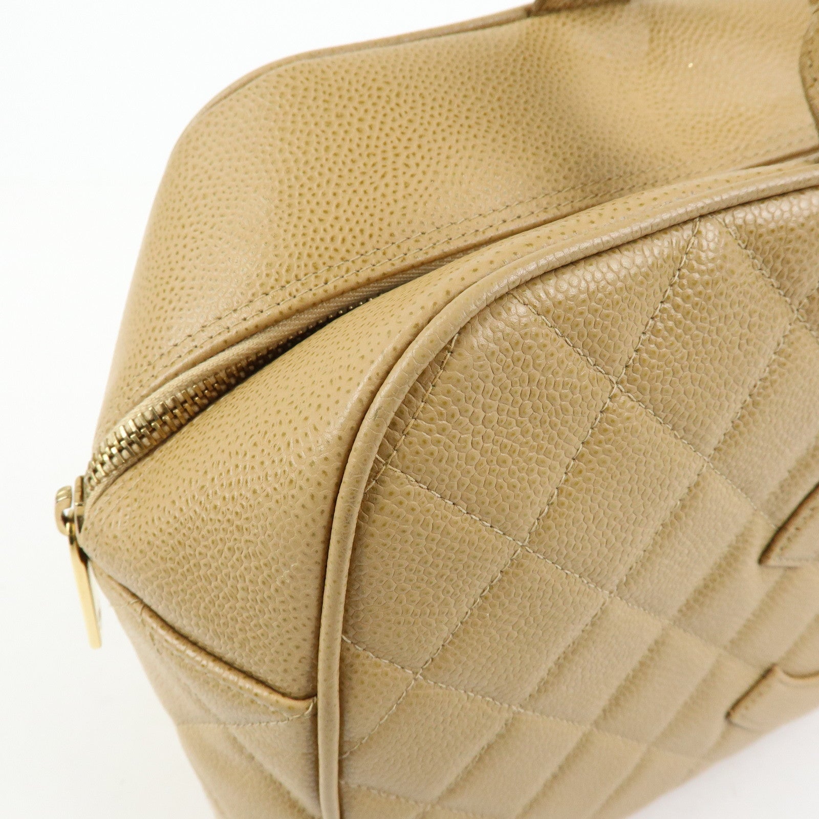 CHANEL COCO Mark Caviarskin Boston Bag Hand Bag Beige