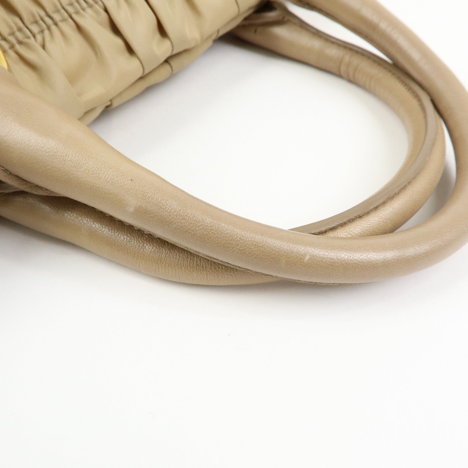 PRADA Gathered Nylon Leather 2Way Hand Shoulder Bag Beige BN1407