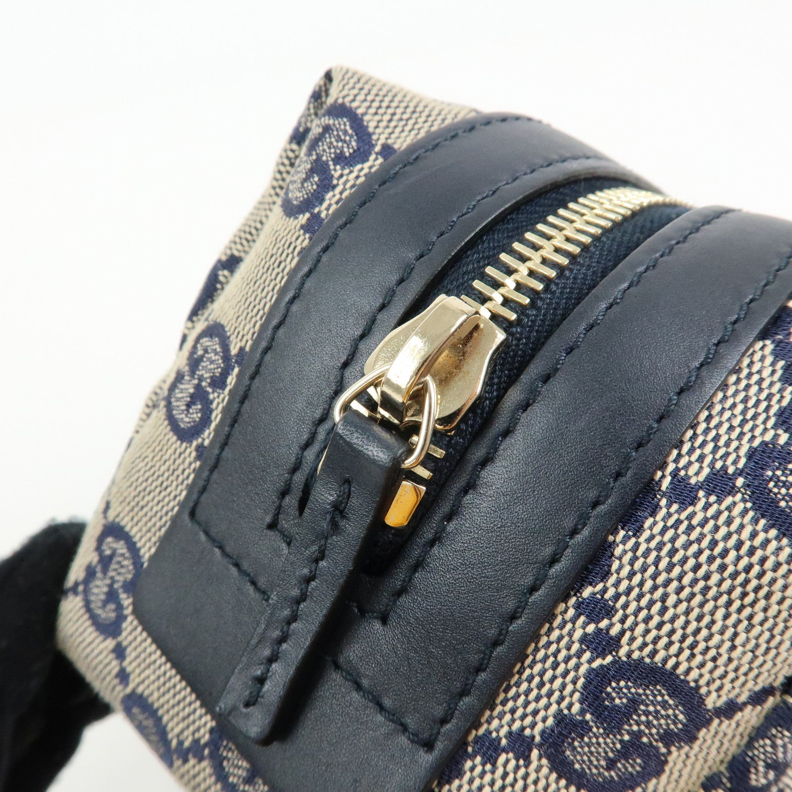 GUCCI Sherry GG Canvas Leather Cosmetic Pouch Navy 256636