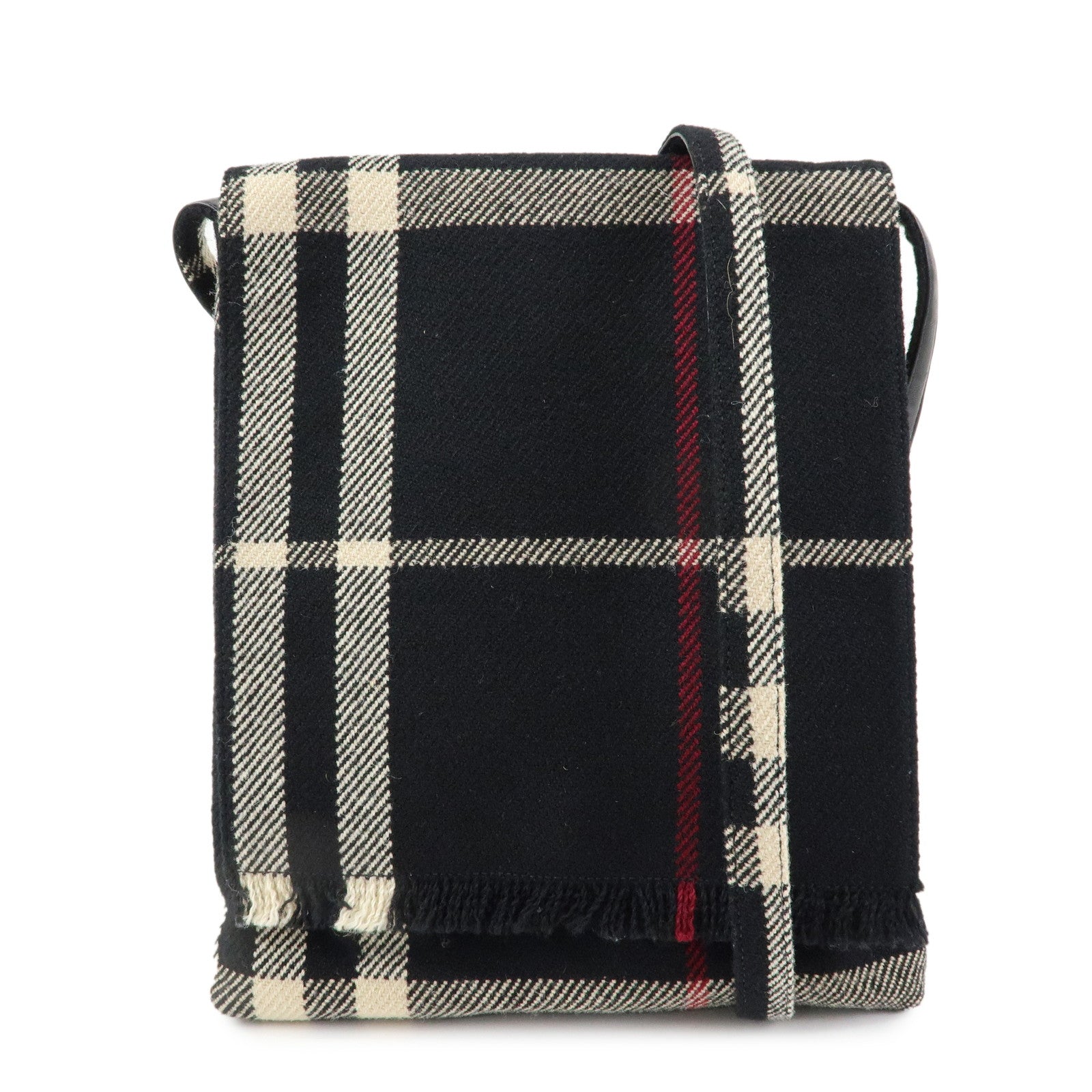 BURBERRY Plaid Wool Leather Shoulder Bag Crossbody Bag Black