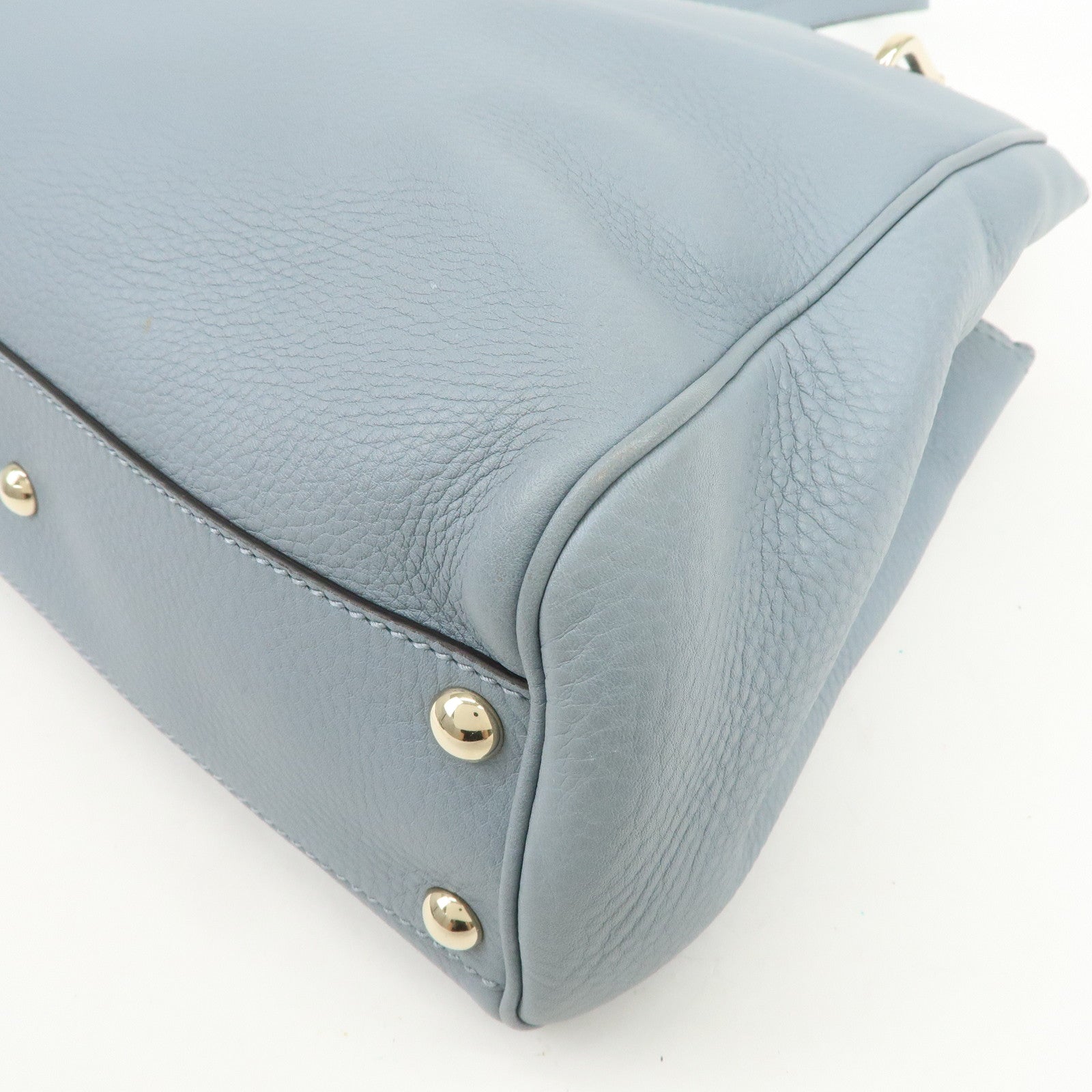GUCCI Bamboo Leather 2Way Bag Hand Shoulder Bag Light Blue 336032