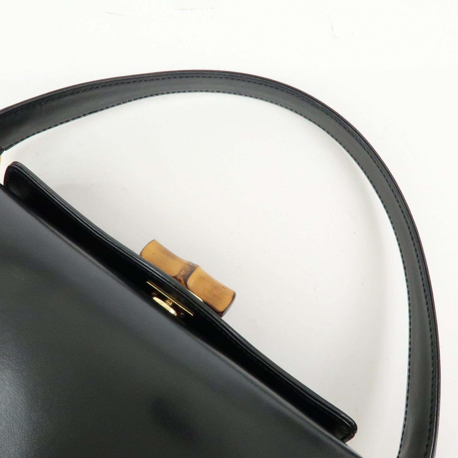 GUCCI Bamboo Leather Hand Bag Shoulder Bag Black 000・33・0175