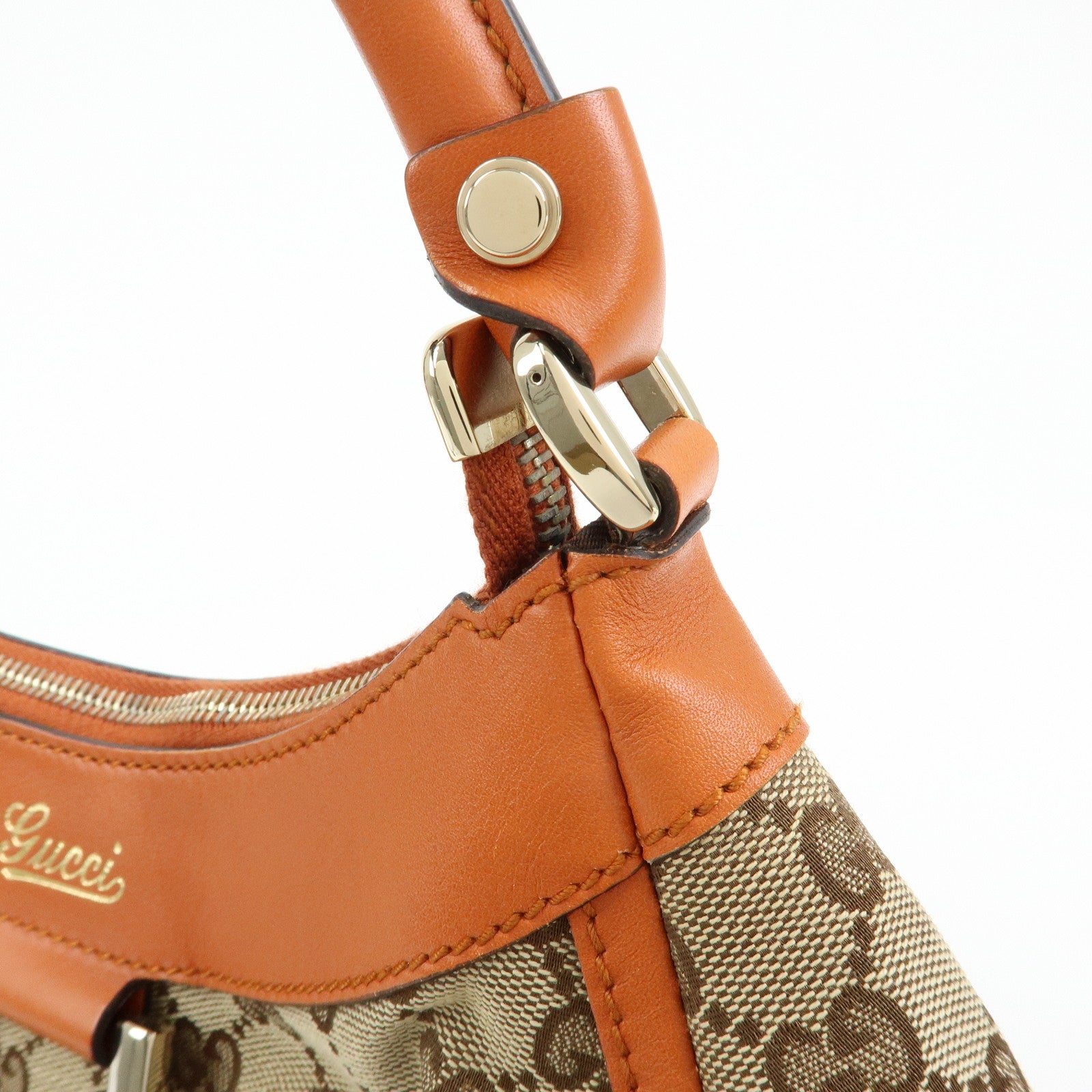 GUCCI Abbey GG Canvas Leather Shoulder Bag Beige Orange 190525