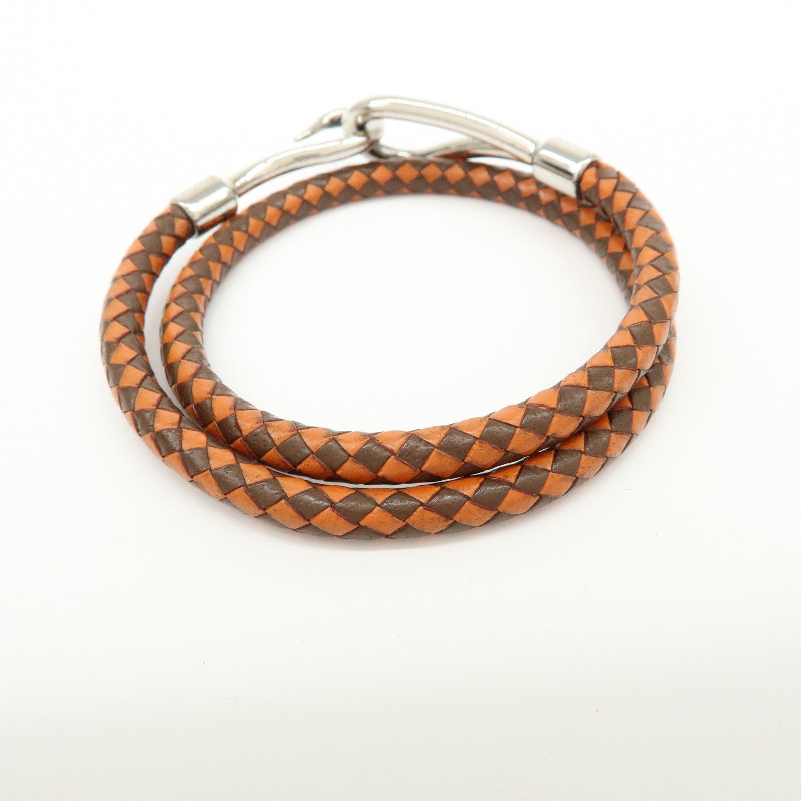 HERMES Jumbo Choker Double Tour Leather Metal Bracelet Orange Brown