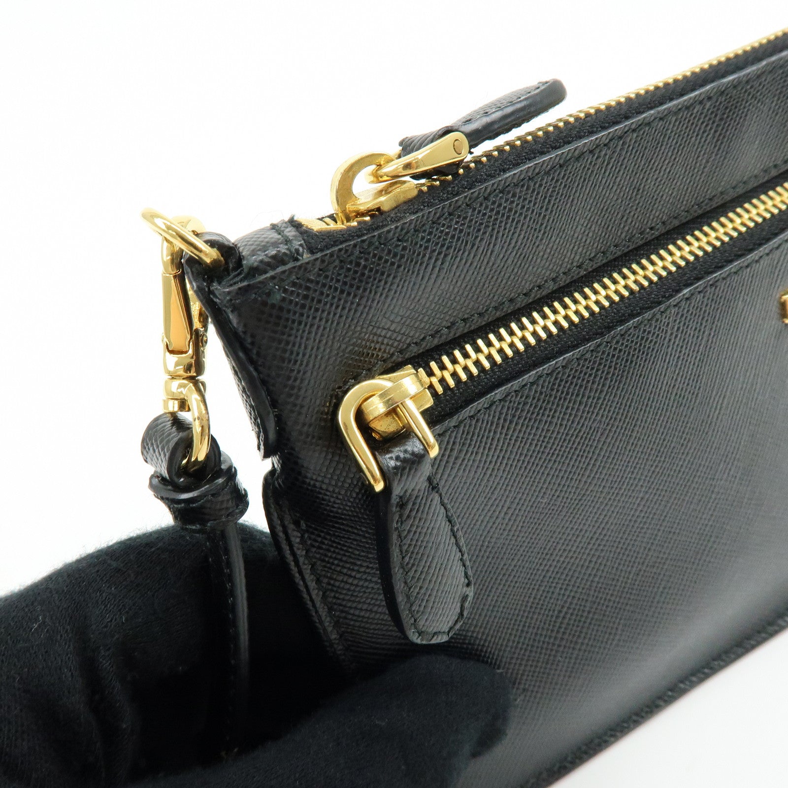 PRADA Saffiano Leather Shoulder Bag Crossbody Bag Black 1M1187