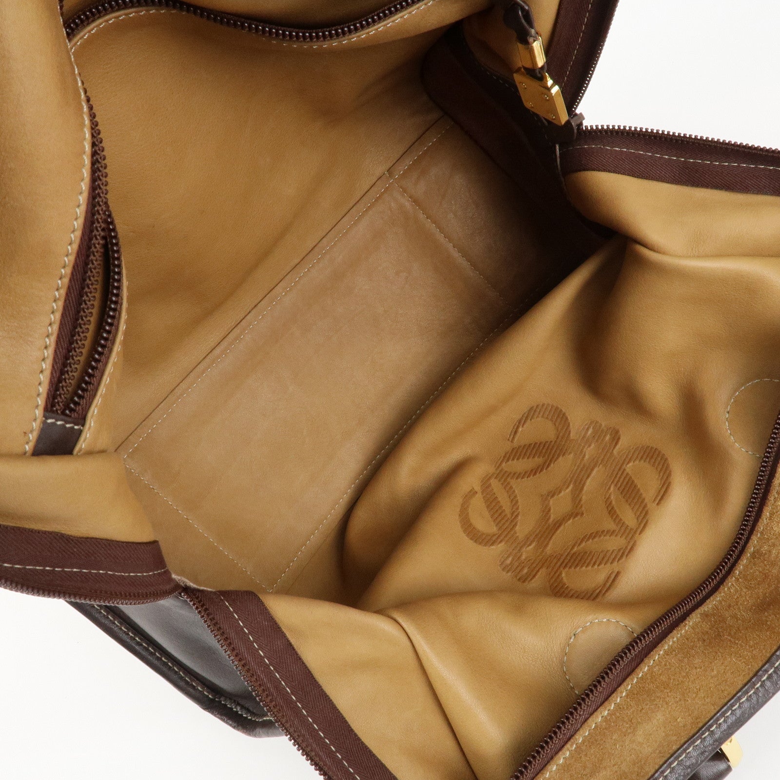 LOEWE Anagram Suede Leather Amazona 35 Brown Hand Bag Boston Bag Used