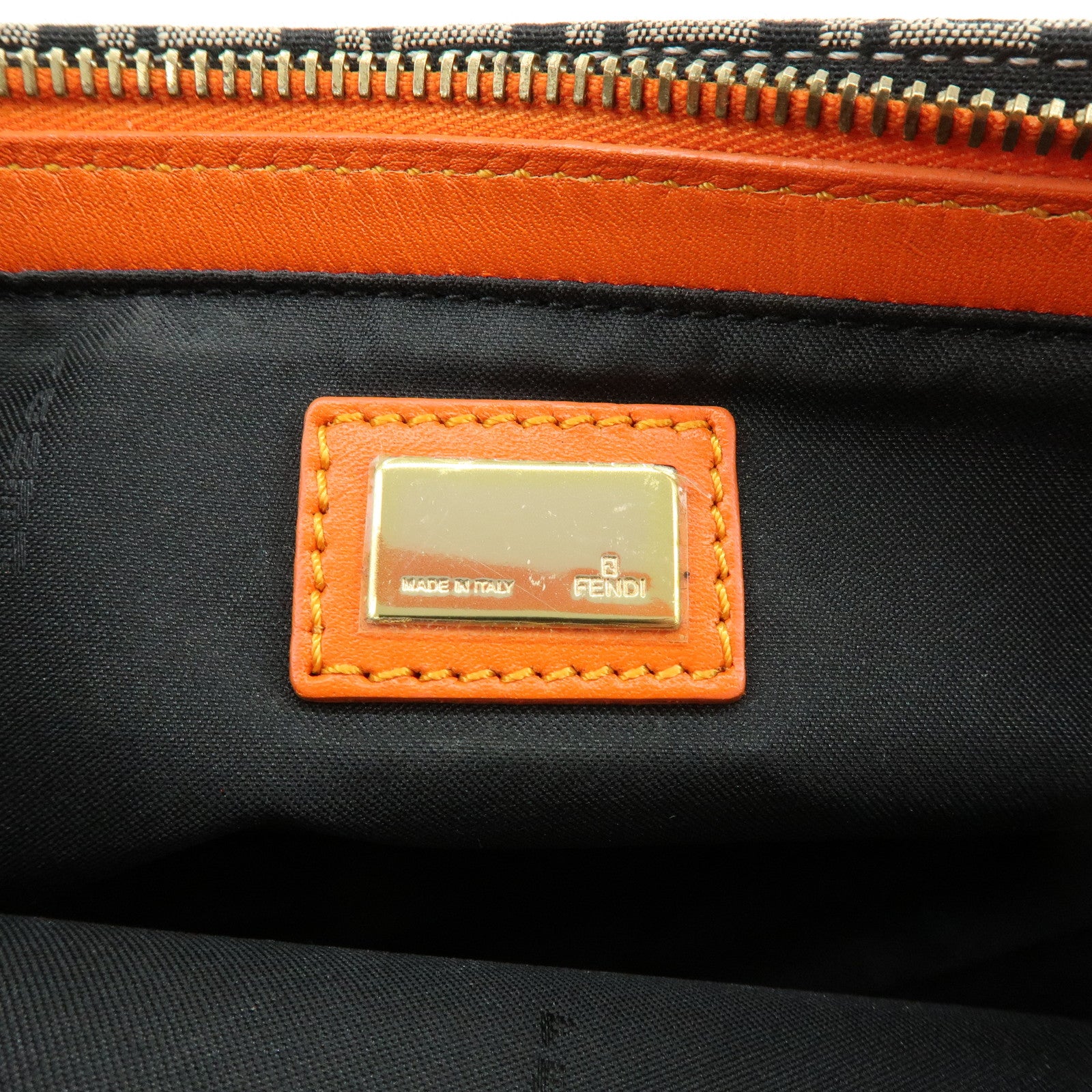 FENDI Zucchino Canvas Leather Shoulder Bag Black Orange 8BR042