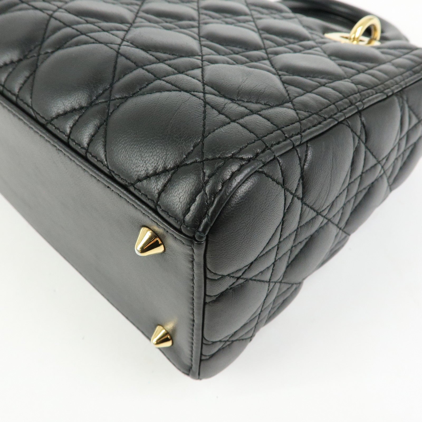 Christian Dior Lady Dior Canage Leather 2Way Bag Hand Bag Black