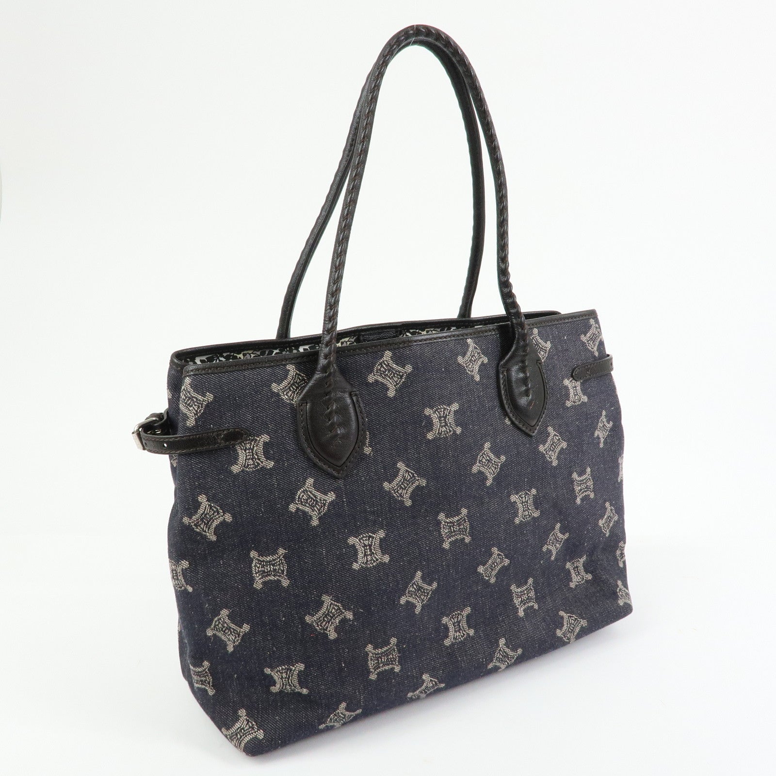 CELINE Macadam Denim Leather Tote Bag Indigo Blue Brown