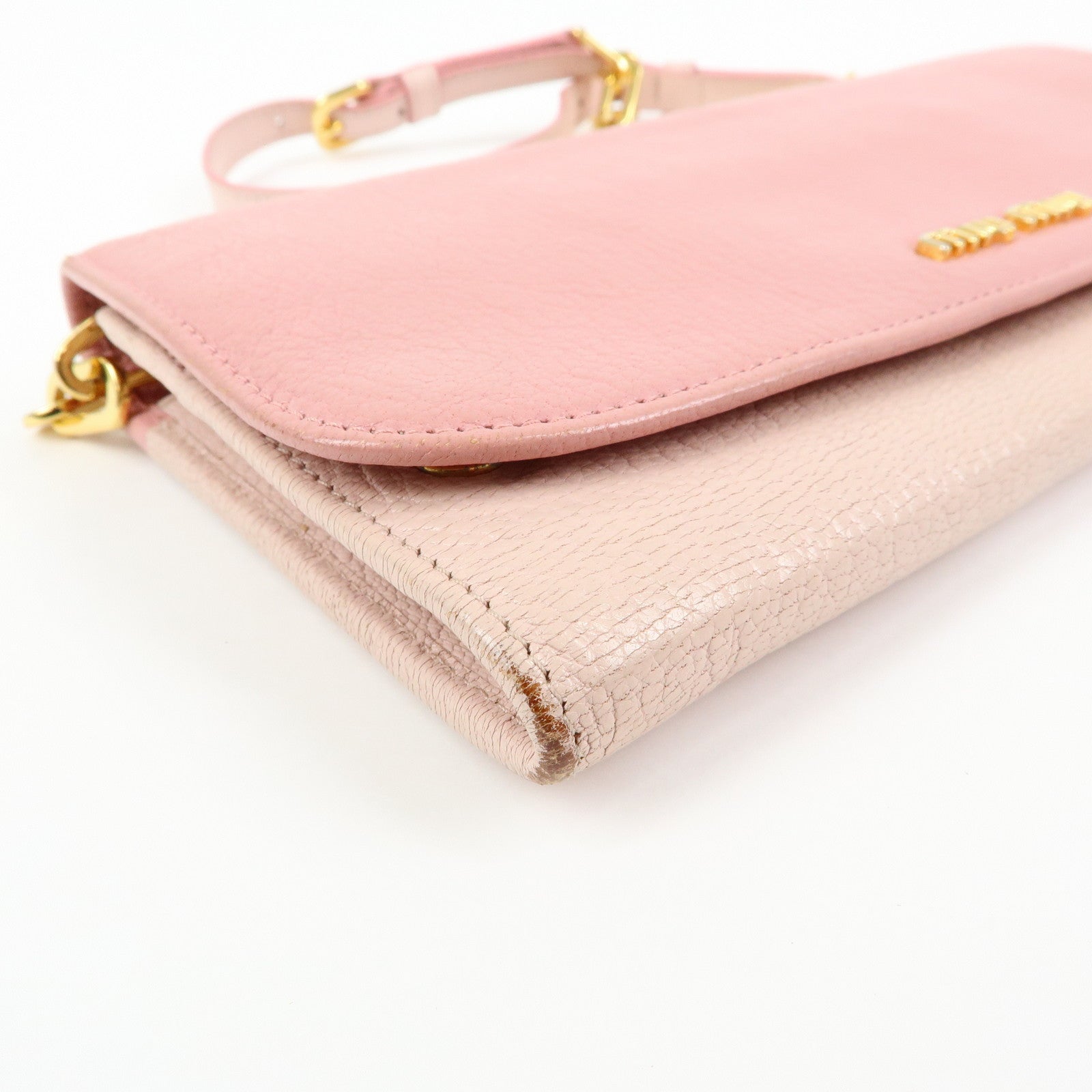 MIU MIU Madras Leather Chain Shoulder Wallet Bag Pink 5M1290