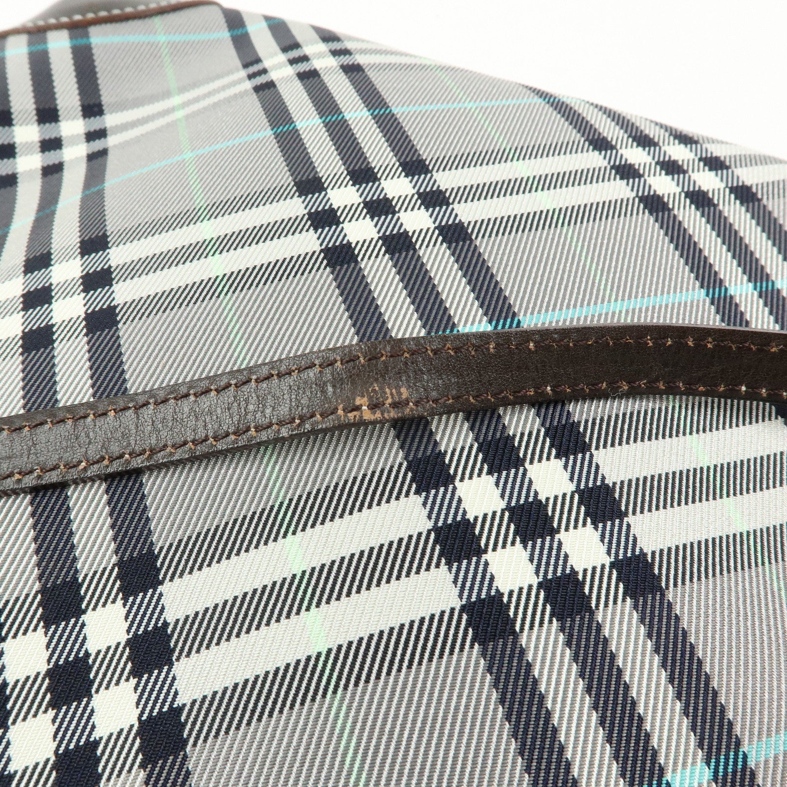 BURBERRY Blue Label Canvas Leather Shoulder Bag Grey Dark Brown