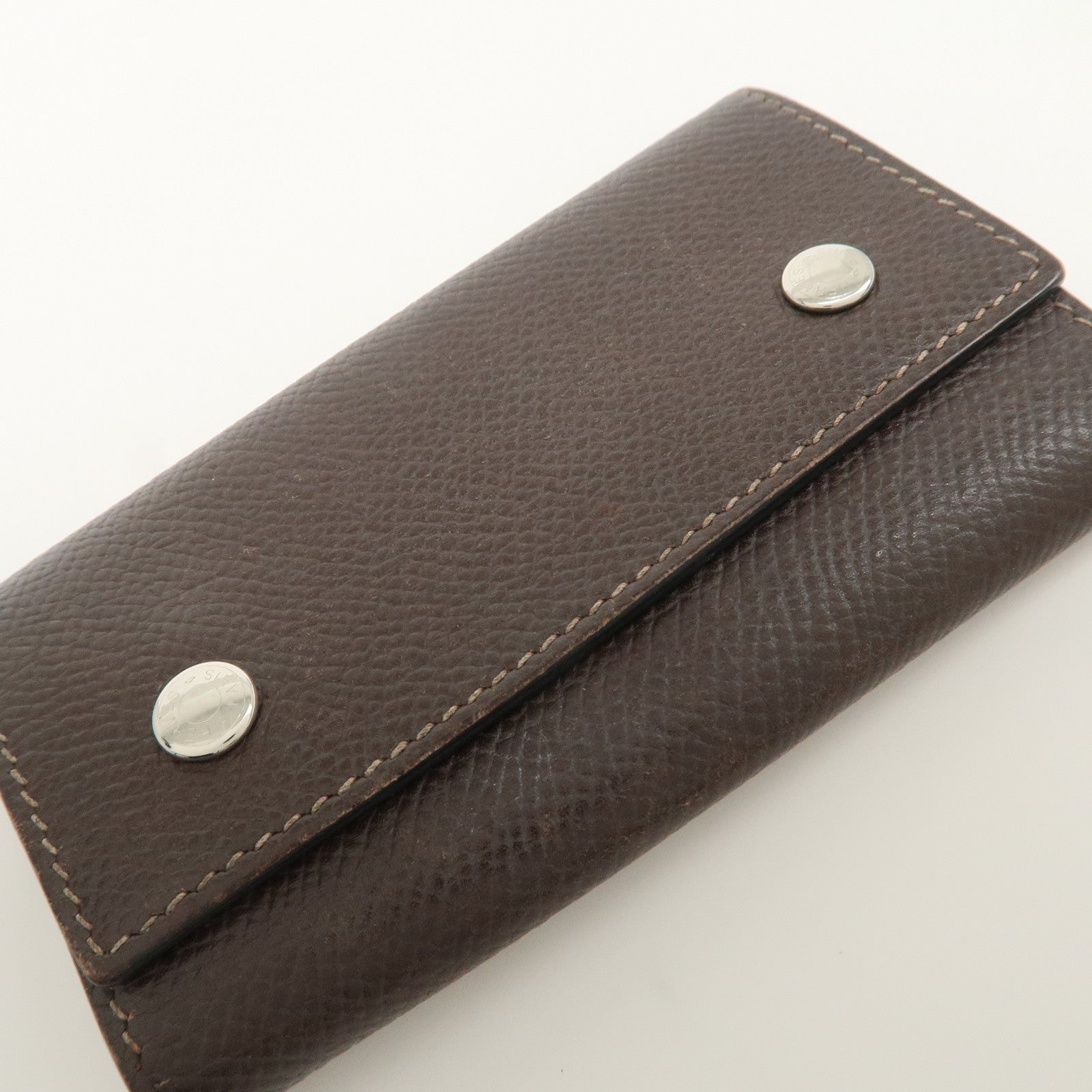 HERMES Etui Cles 4 Veau Epsom Leather L Stamped Key Case Dark Brown