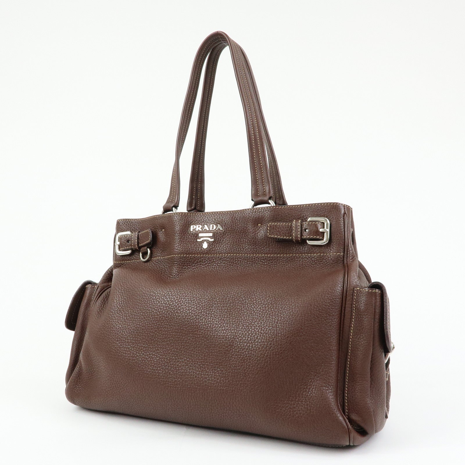 PRADA Vitello Daino Leather Shoulder Bag Tote Bag Brown BR3250