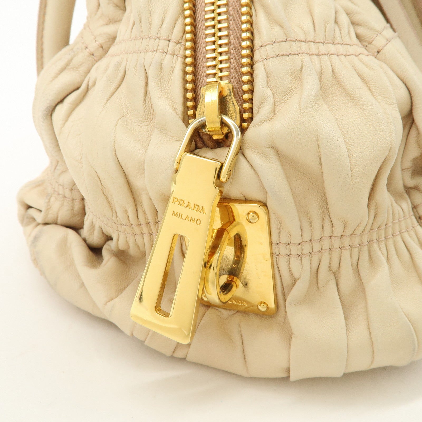PRADA Nappa Leather Gathered Ribbon Shoulder Bag Hand Bag BR4492