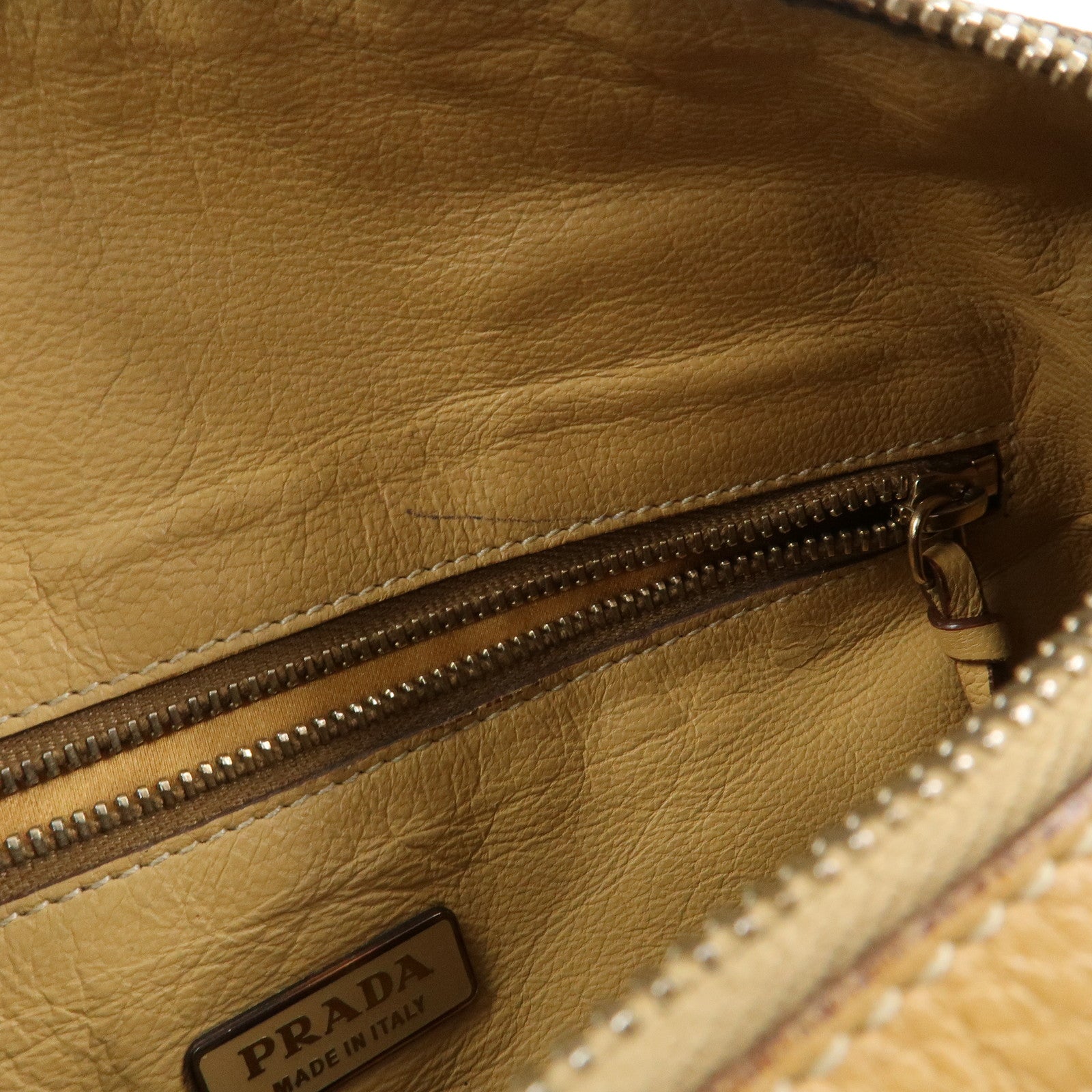 PRADA Leather Hand Bag Boston Bag Hand Bag Beige