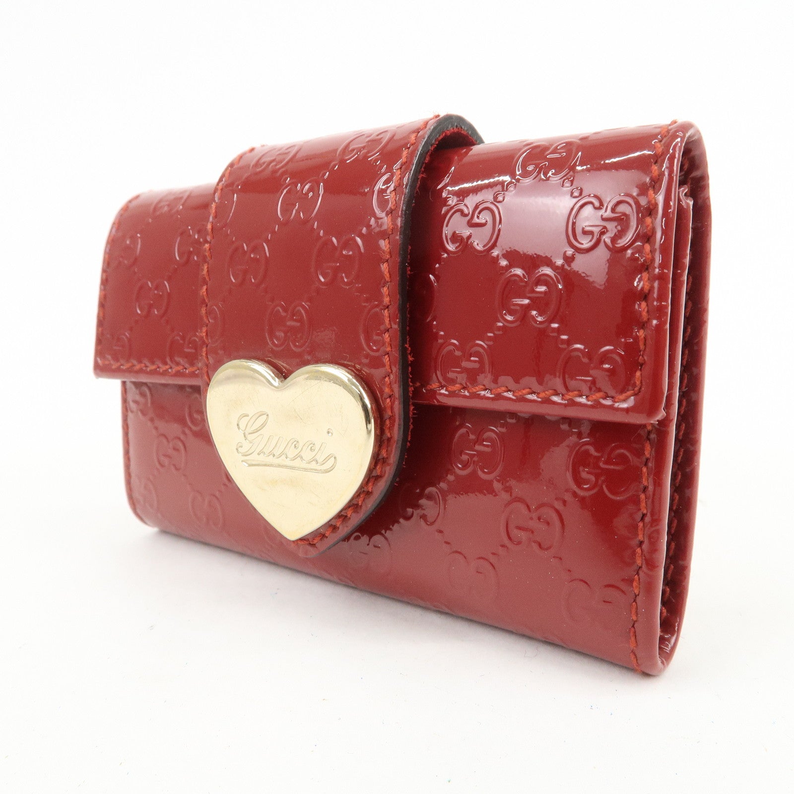 GUCCI Micro Guccissima Patent Leather 6 Ring Key Case Red 203551