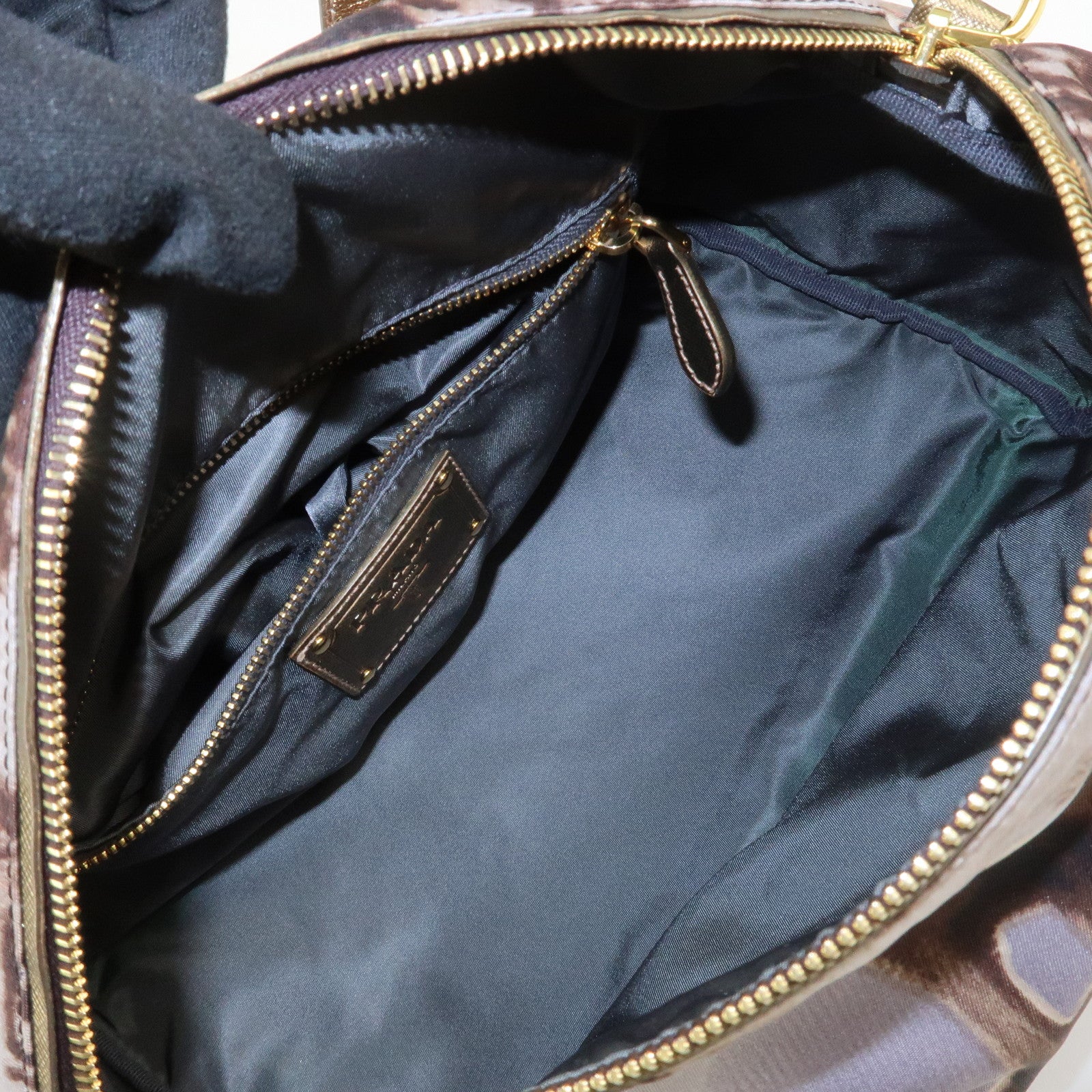 PRADA Logo Nylon Leather Boston Bag Shoulder Bag Gray Gold BL0567