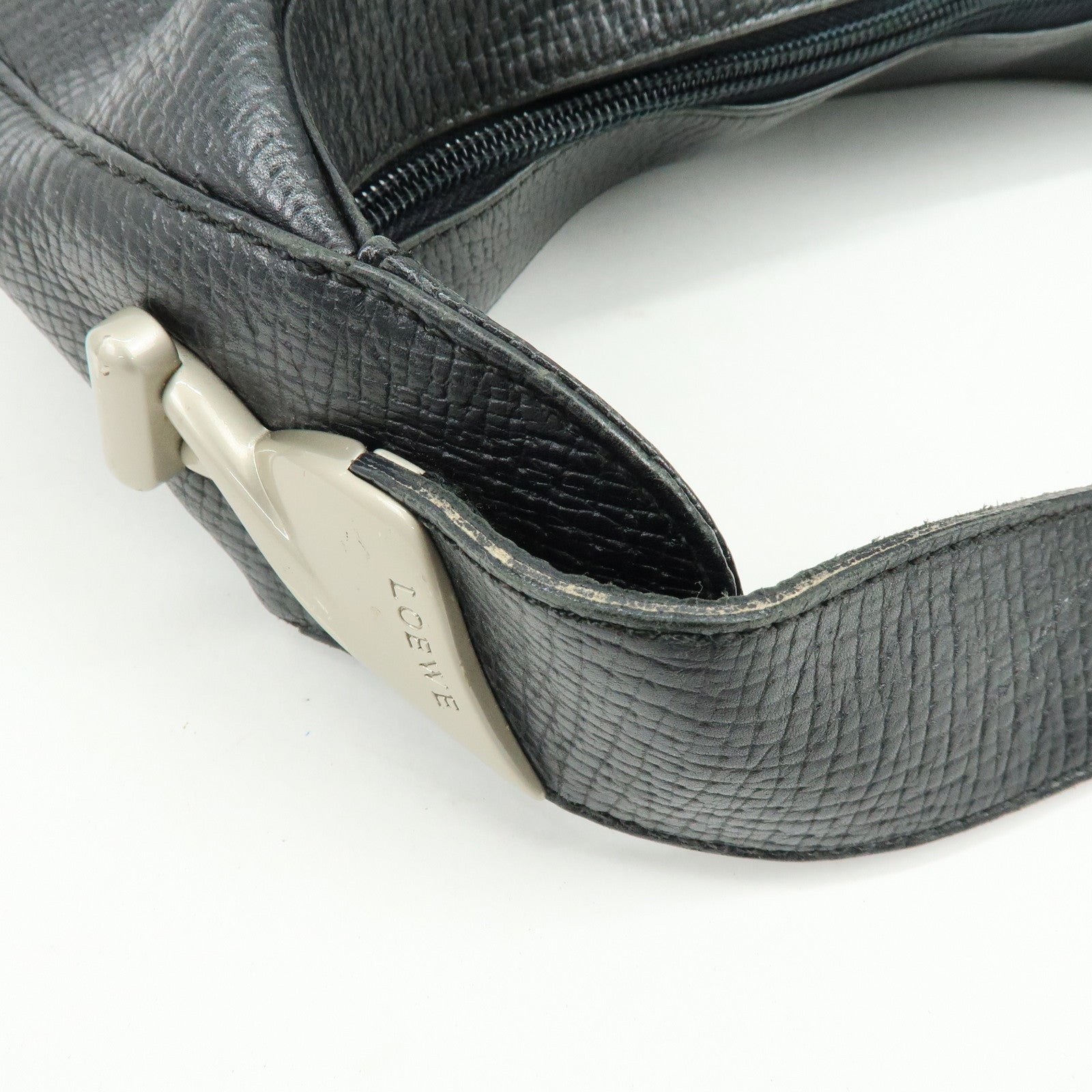 LOEWE Embossed Leather Shoulder Bag Hand Bag Black