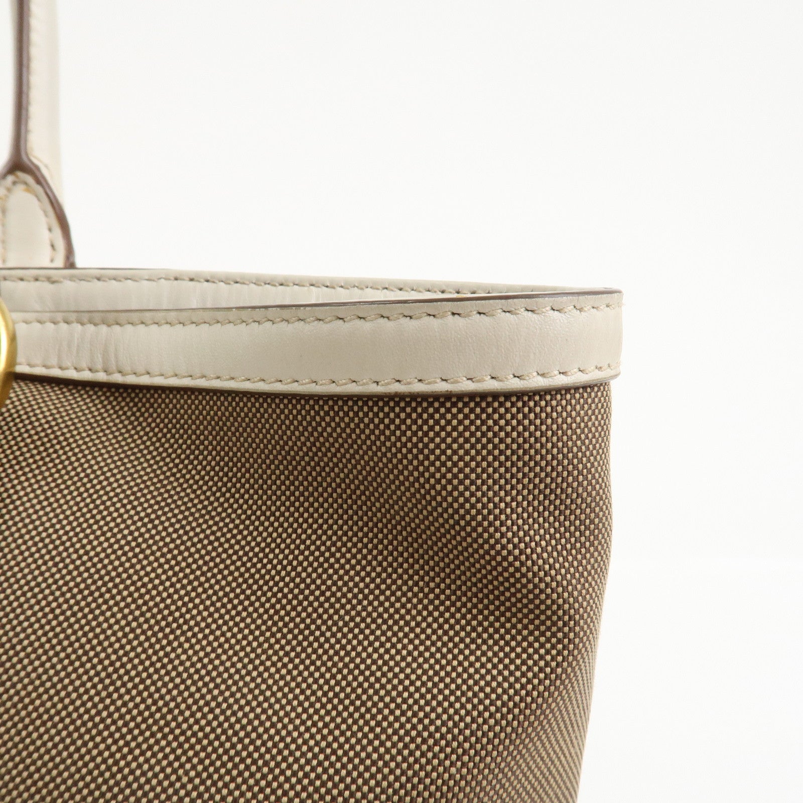 PRADA Logo Jacquard Leather Tote Bag Hand Bag Beige Ivory 1BG158