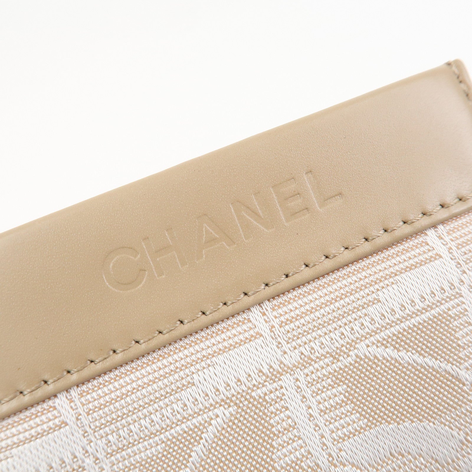 CHANEL New Travel Line Nylon Jacquard Leather Coin Case Greige