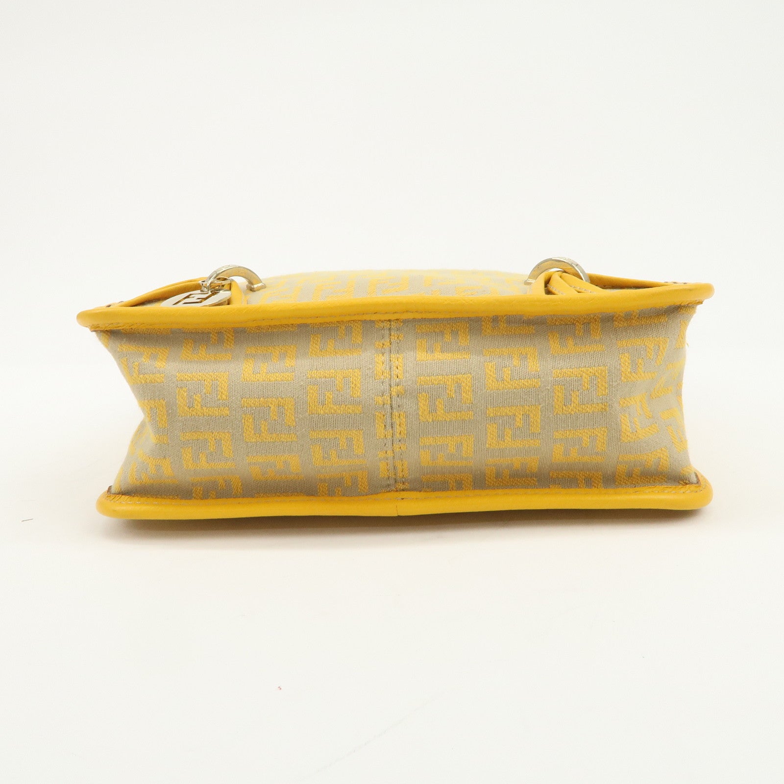 FENDI Zucchino Canvas Leather Shoulder Bag Beige Yellow 8BT089
