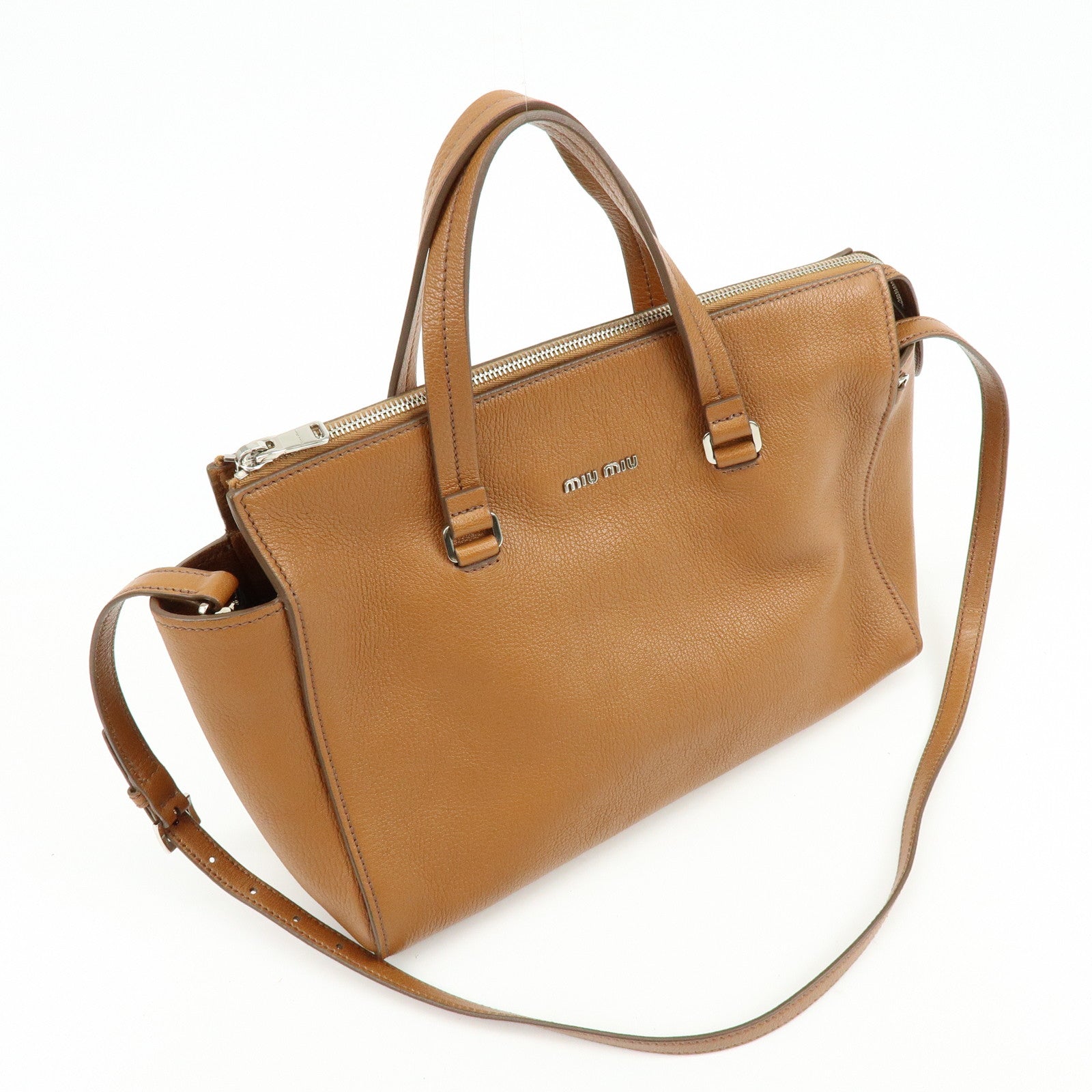 MIU MIU Madras Leather 2Way Bag Hand Bag Shoulder Bag Brown 5BB004