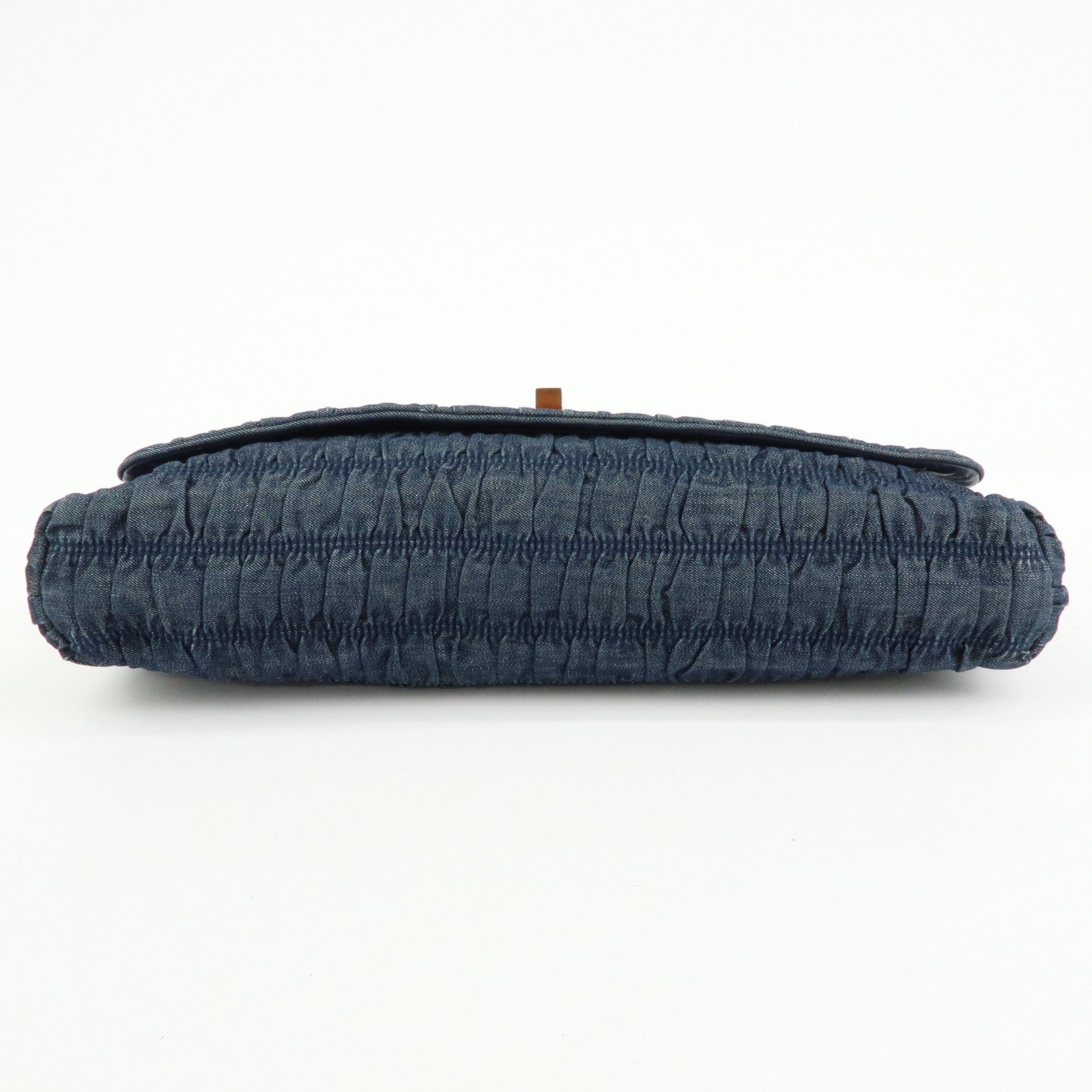 PRADA Triangle Logo Denim Clutch Bag Pouch Blue Brown