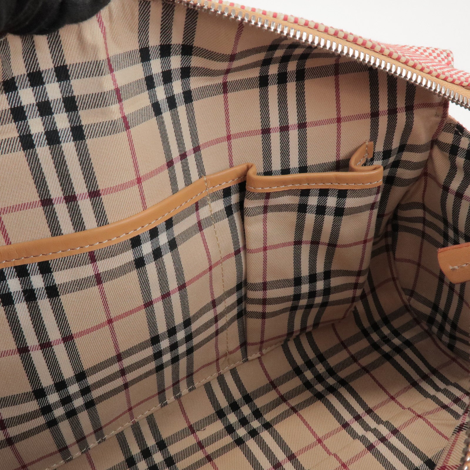 BURBERRY Canvas Leather Shoulder Bag Hand Bag Red Light Brown