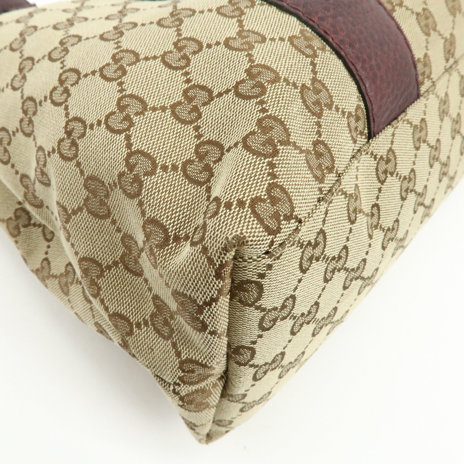 GUCCI Bamboo GG Canvas Leather Tote Hand Bag Beige Purple 232947