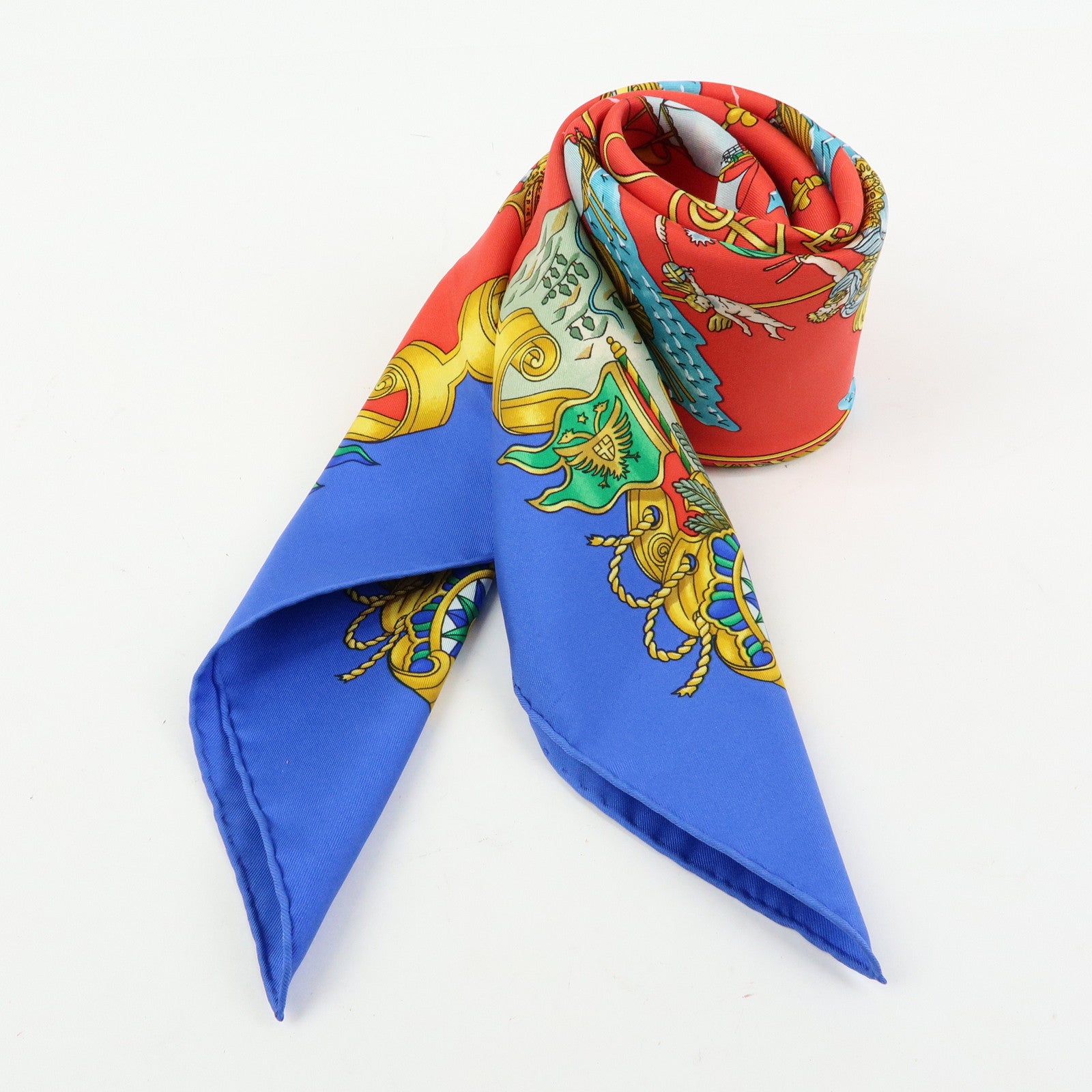 HERMES Carre 90 Silk 100% VOILES DE LUMIERE Scarf Red Blue