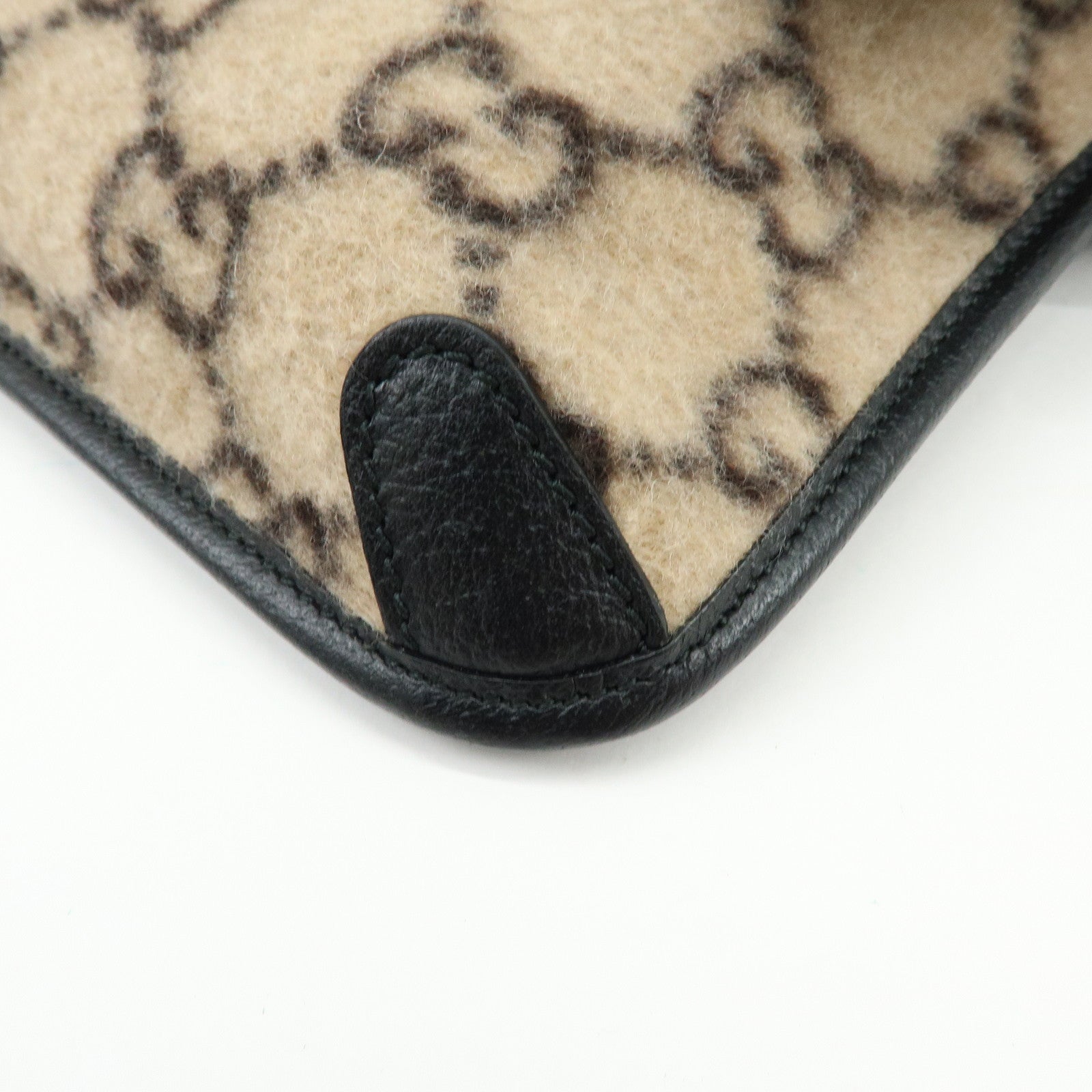 GUCCI GG Wool Leather Waist Pouch Body Bag Beige Black 598181