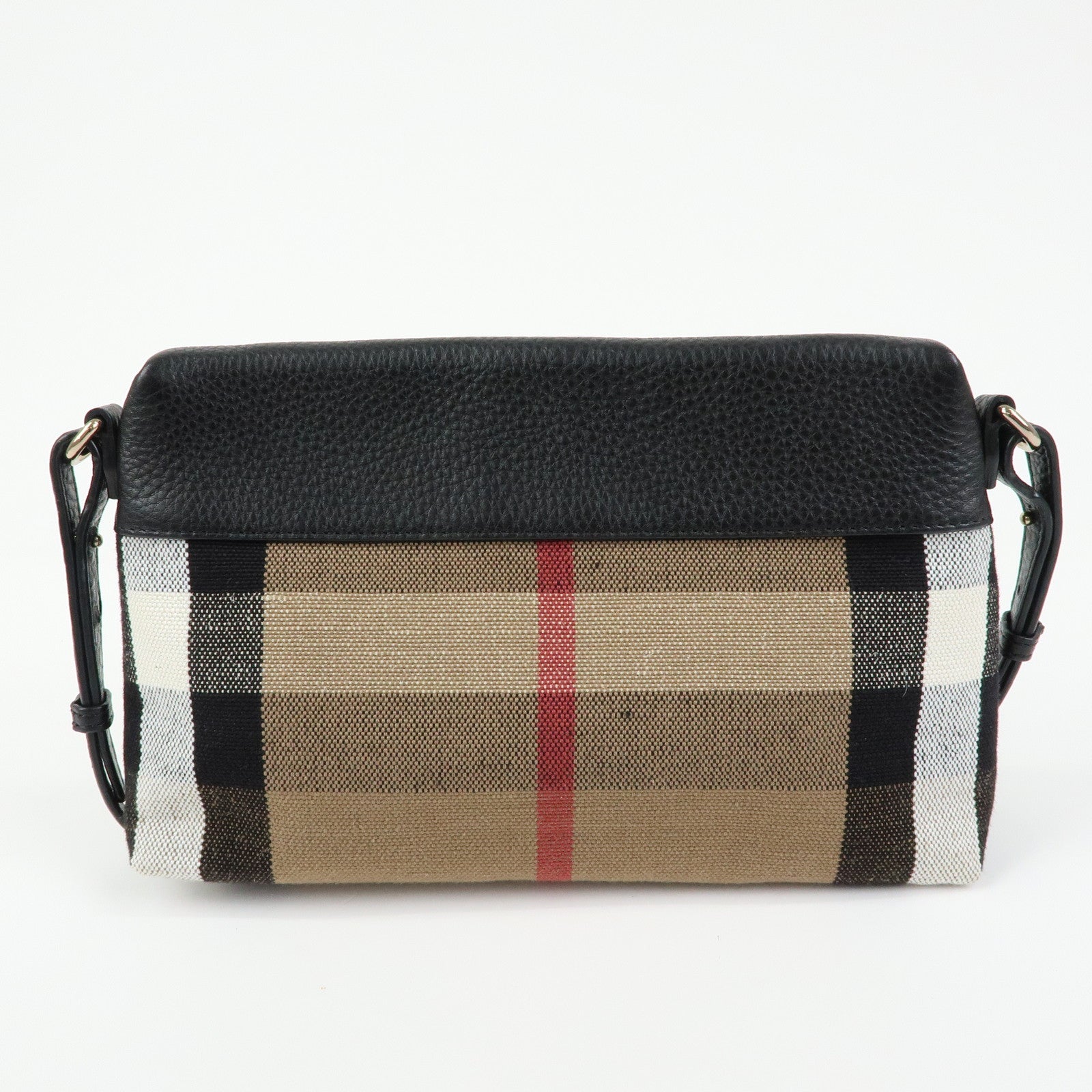 BURBERRY Nova Plaid Canvas Leather Shoulder Bag Beige Black