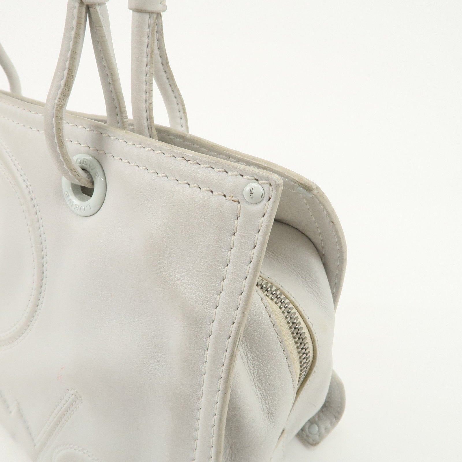 LOEWE Anagram Logo Leather Shopper Tote Bag Shoulder Bag White