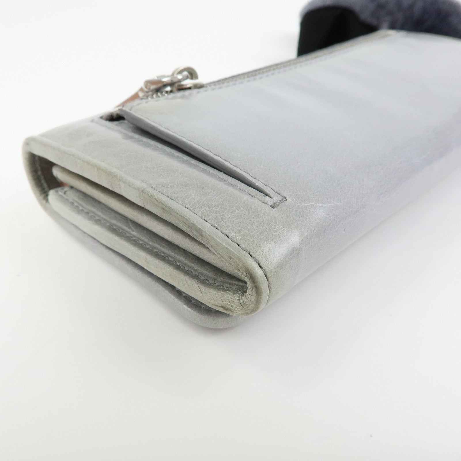 MIU MIU Vitello Shine Fur Flap Long Wallet Gray 5MH109