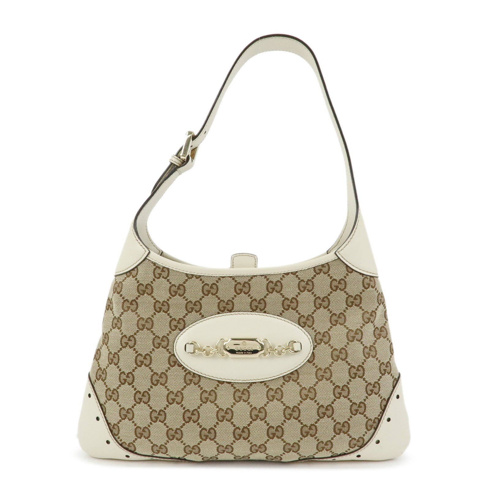 GUCCI GG Monogram Canvas Leather Shoulder Bag Beige White 145778