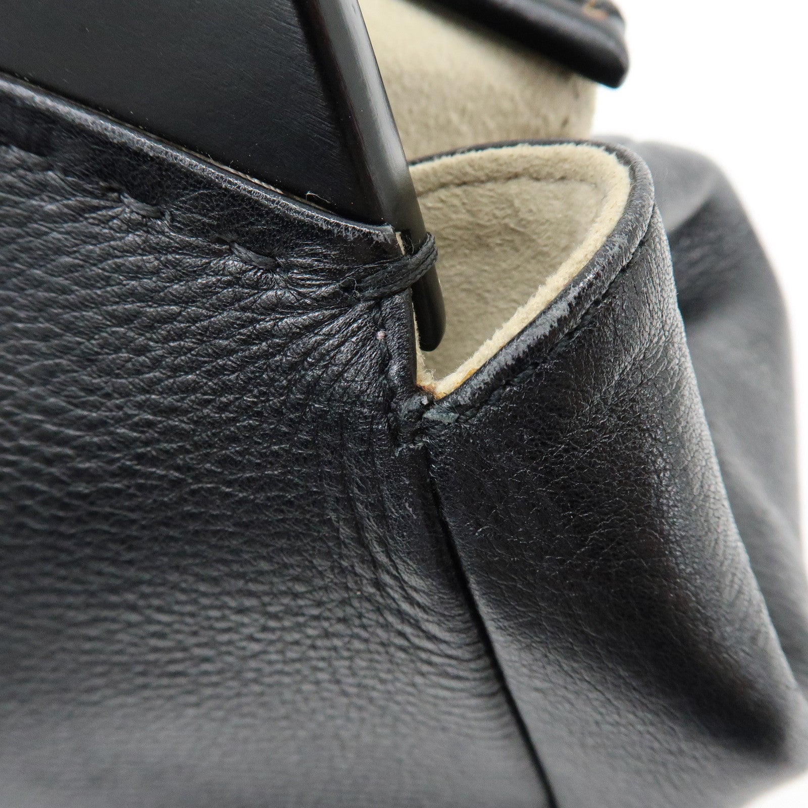 Ferragamo Gancini Leather Hand Bag Shoulder Bag Black