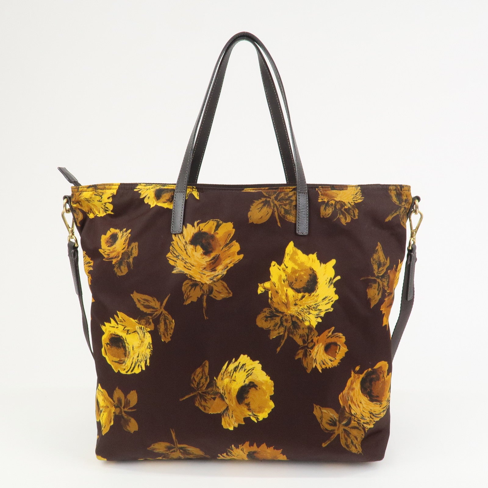 PRADA Triangle Logo Nylon Leather 2Way Shoulder Bag Flower Print