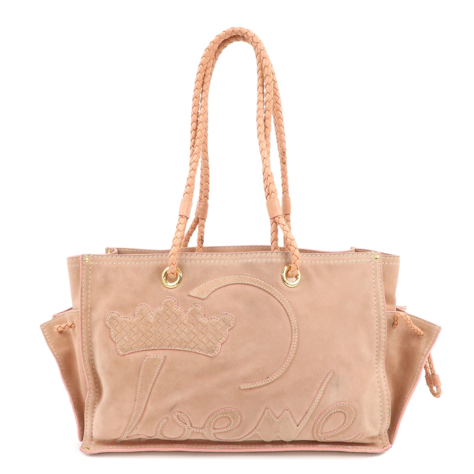 LOEWE Logo Suede Leather Tote Bag Shoulder Bag Pink