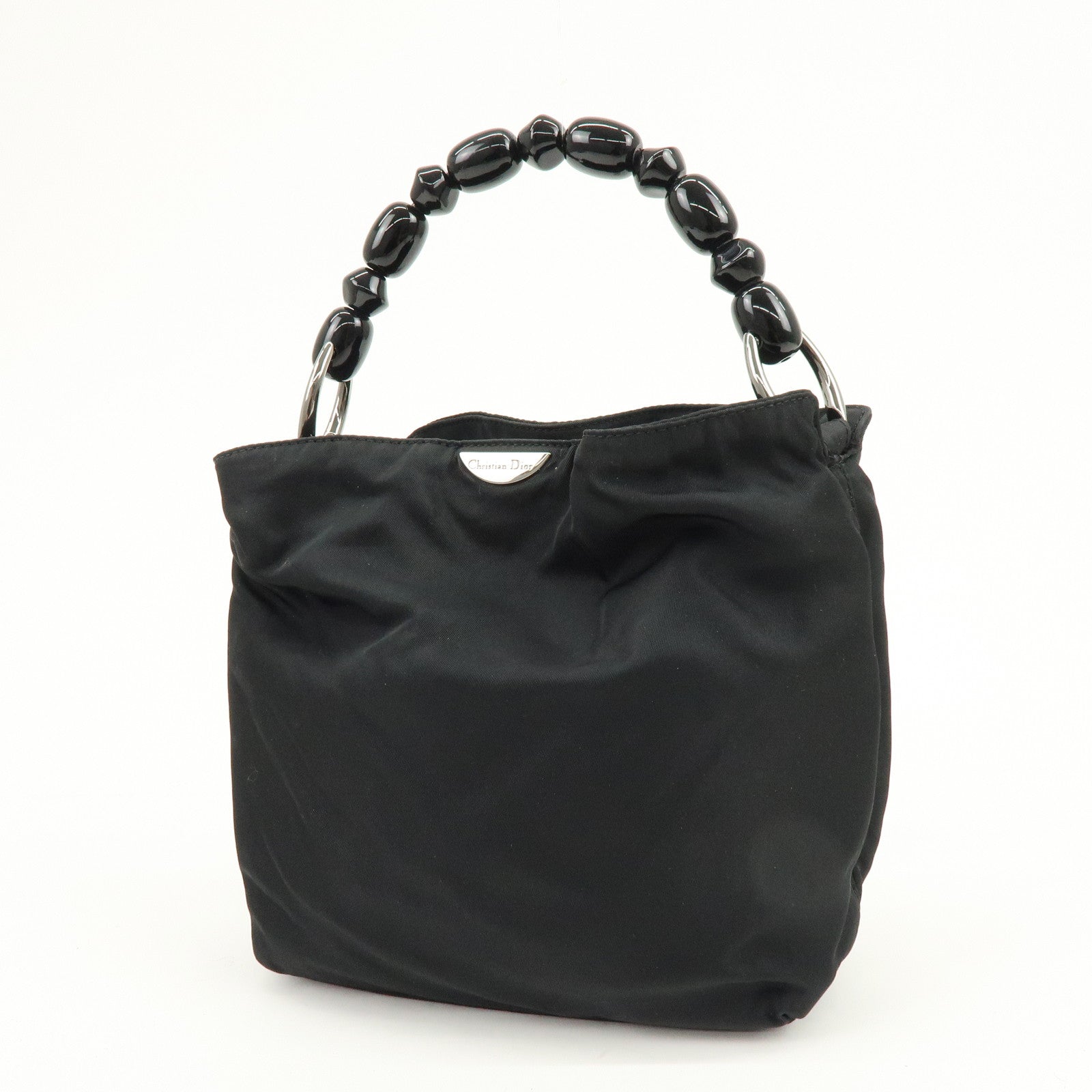 Christian Dior Malice Pearl Nylon Hand Bag Shoulder Bag Black